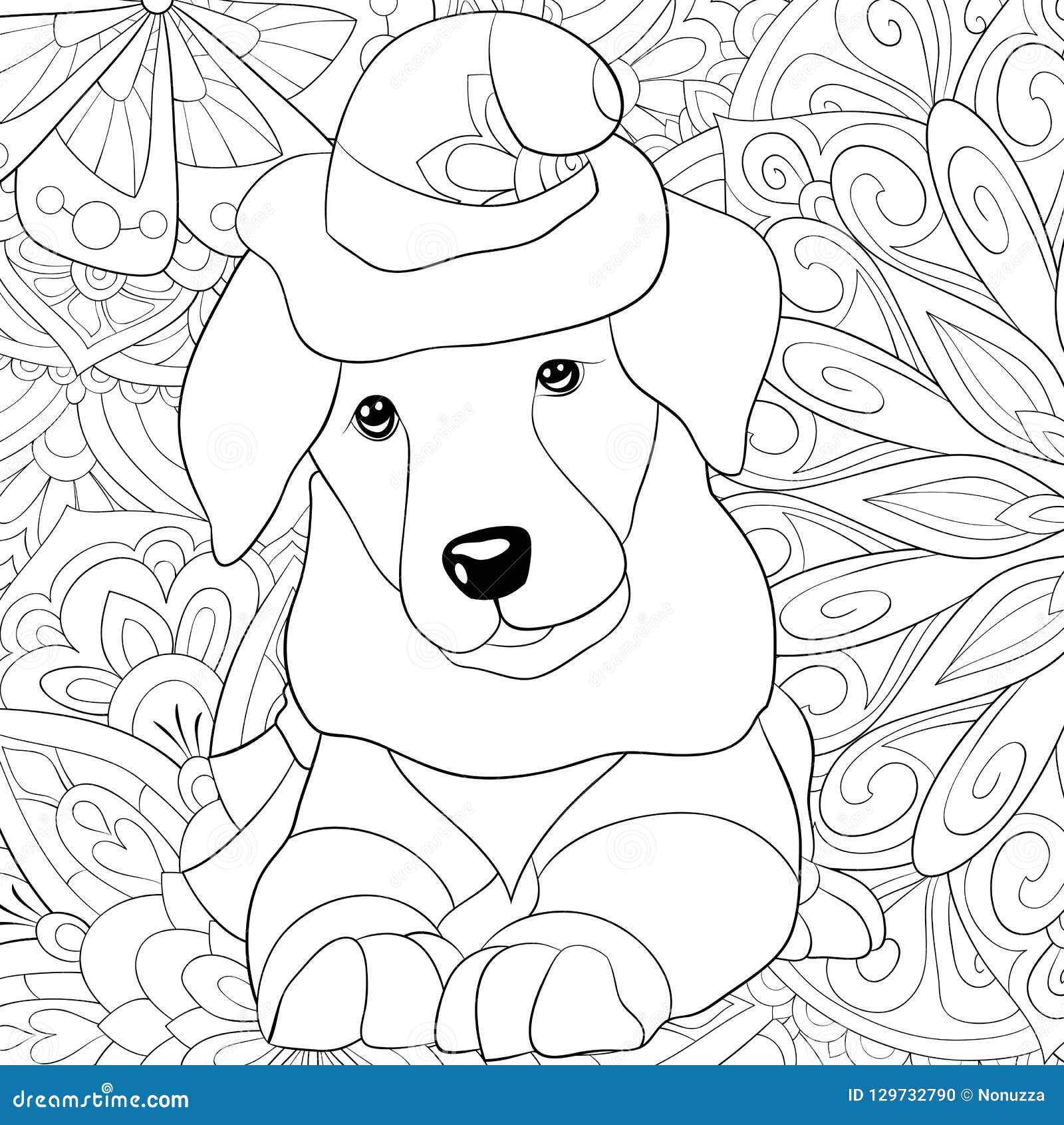 Adult Coloring Book,page a Cute Dog Image for Relaxing Activity.Zen Art ...