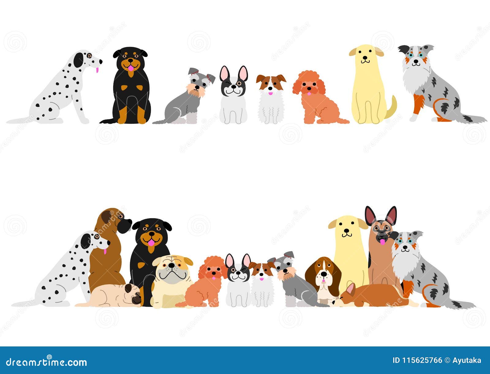 Cute dogs border set stock vector. Illustration of elements 115625766