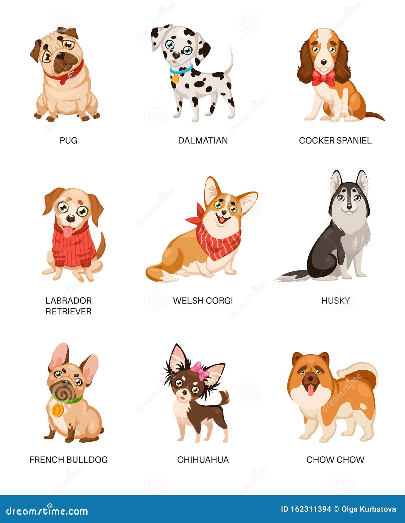 Cute Dogs. Furry Human Friends Home Animals Different Breed Pug, Labrador  and Husky Stock Vector - Illustration of furry, chihuahua: 162311394