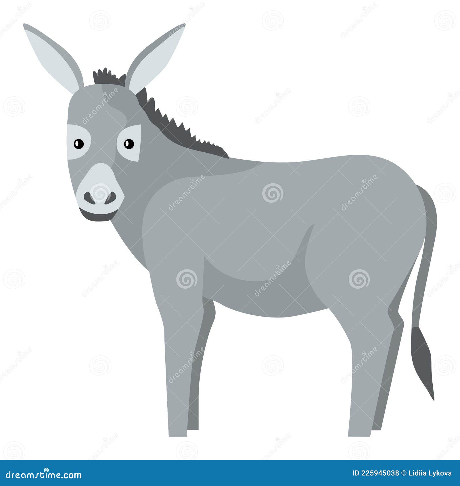 Cute Donkey Isolated on White Background. Funny Cartoon Character Farm Gray  Color Stock Vector - Illustration of grey, adorable: 225945038