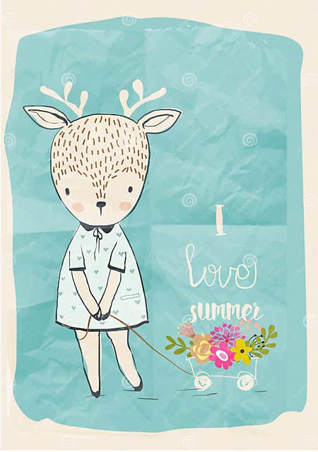 Cute doodle deer stock vector. Illustration of doodle - 73410116