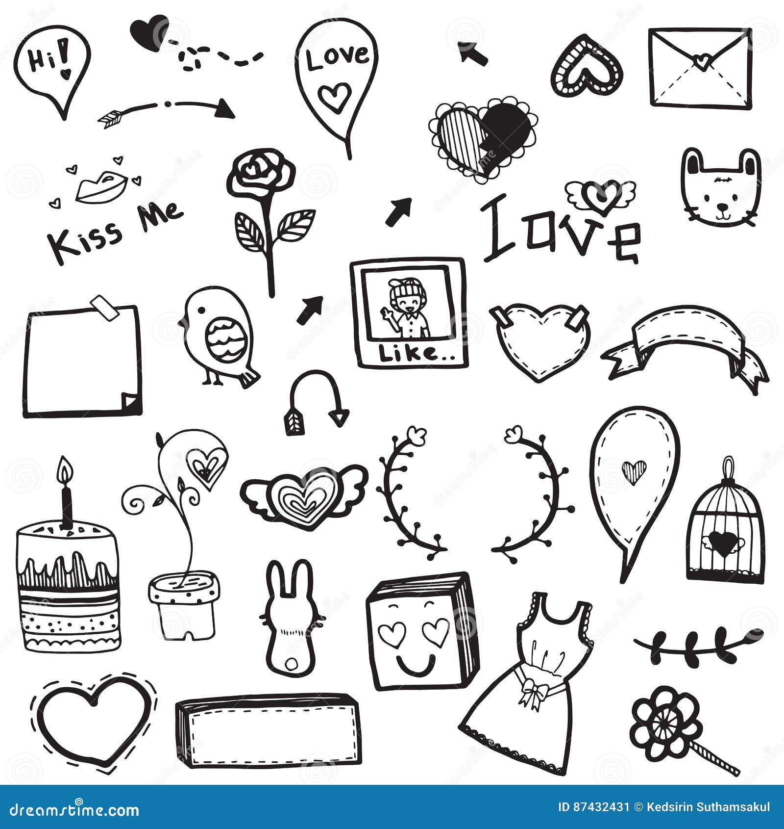 Cute Doodle Drawing Vector Set Of Love Concept Element On White Background Stock Vector Illustration Of Backdrop Action
