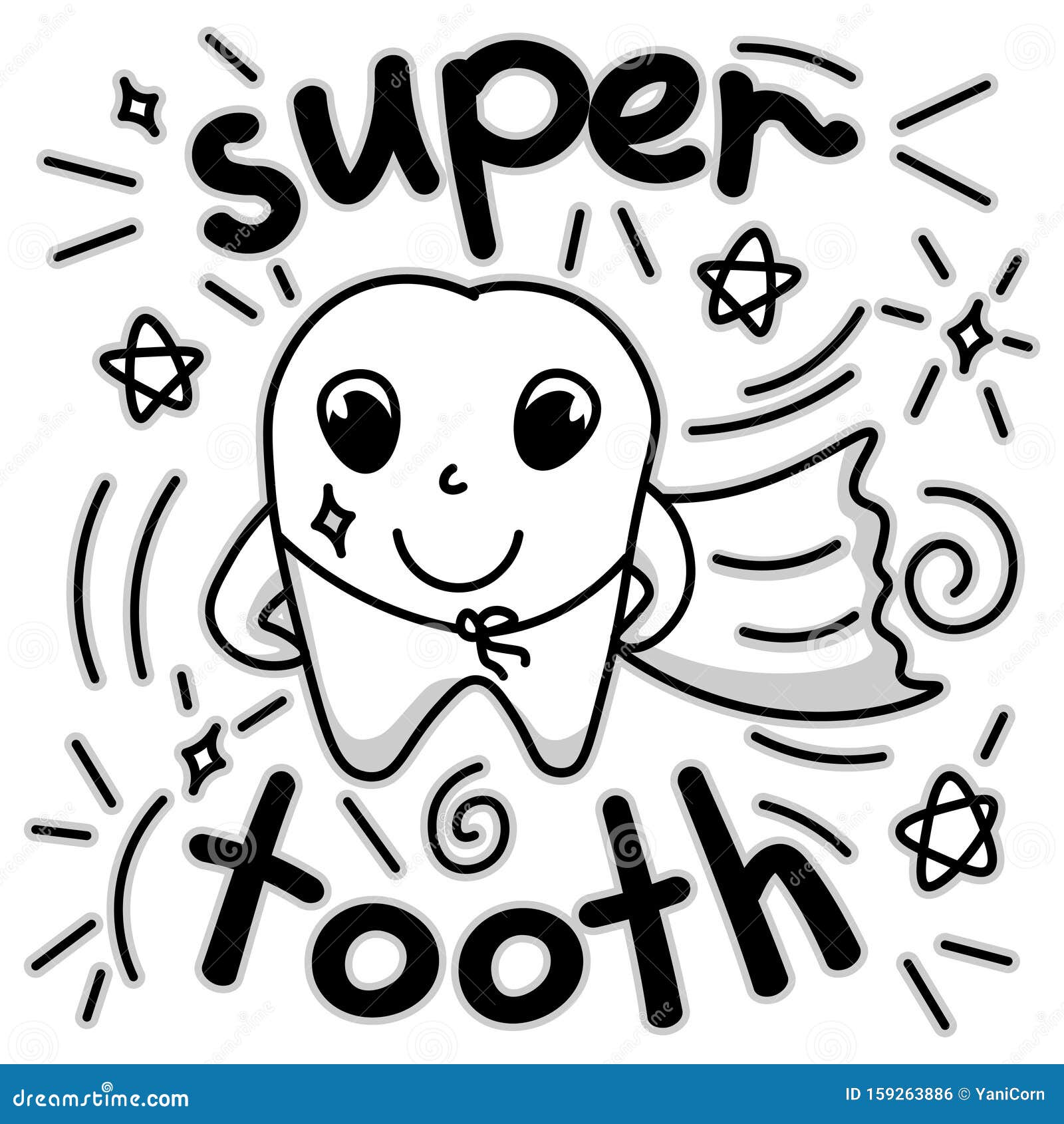 Cute Doodle Happy Tooth, Cartoon Drawing, for Kids Dental Cabinet or Books  Illustration, Dental Care and Teeth Health Theme Stock Vector -  Illustration of elements, dental: 159263886