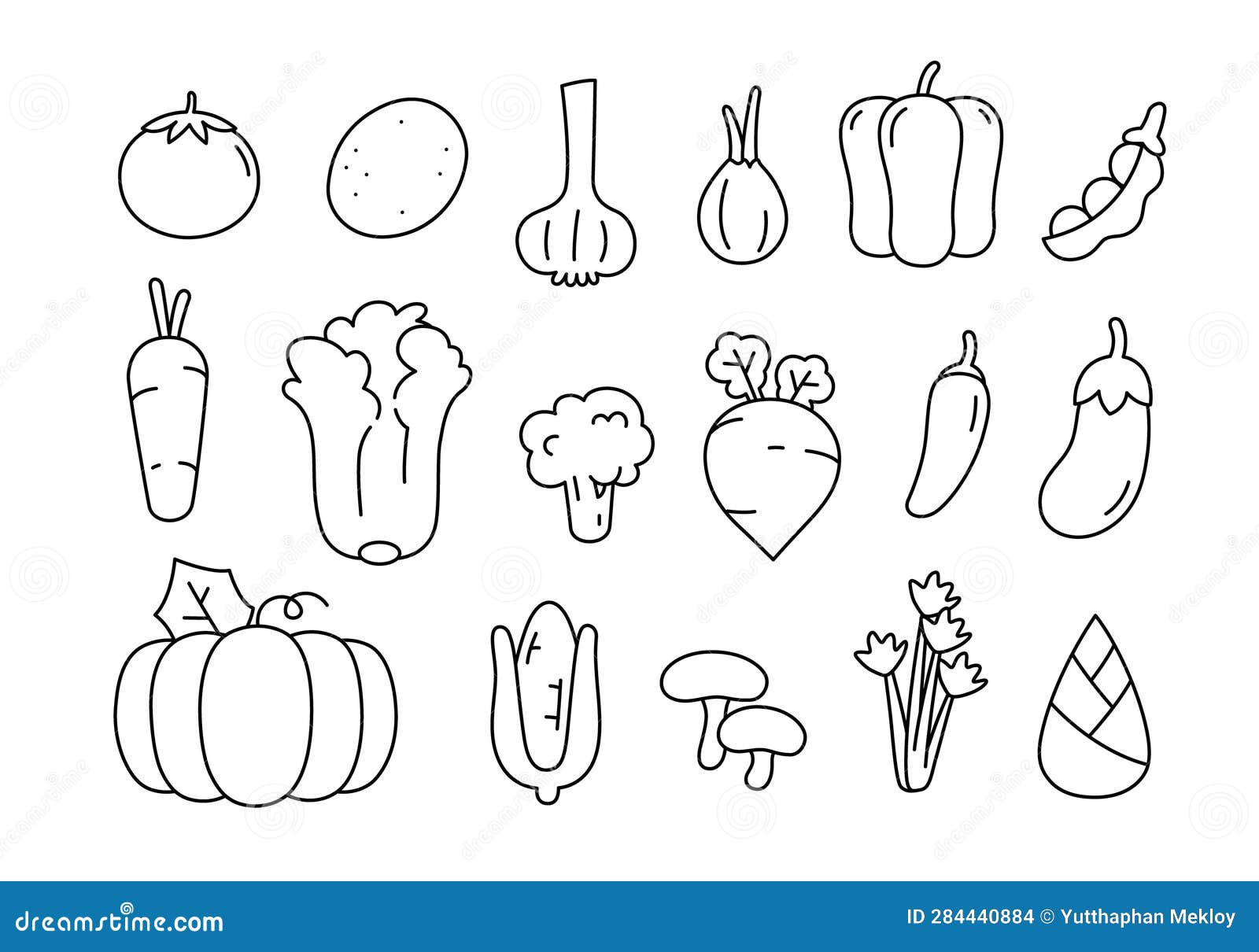 Cute Doodle Vegetable Cartoon Icons and Objects. Vegetable Line Icon ...