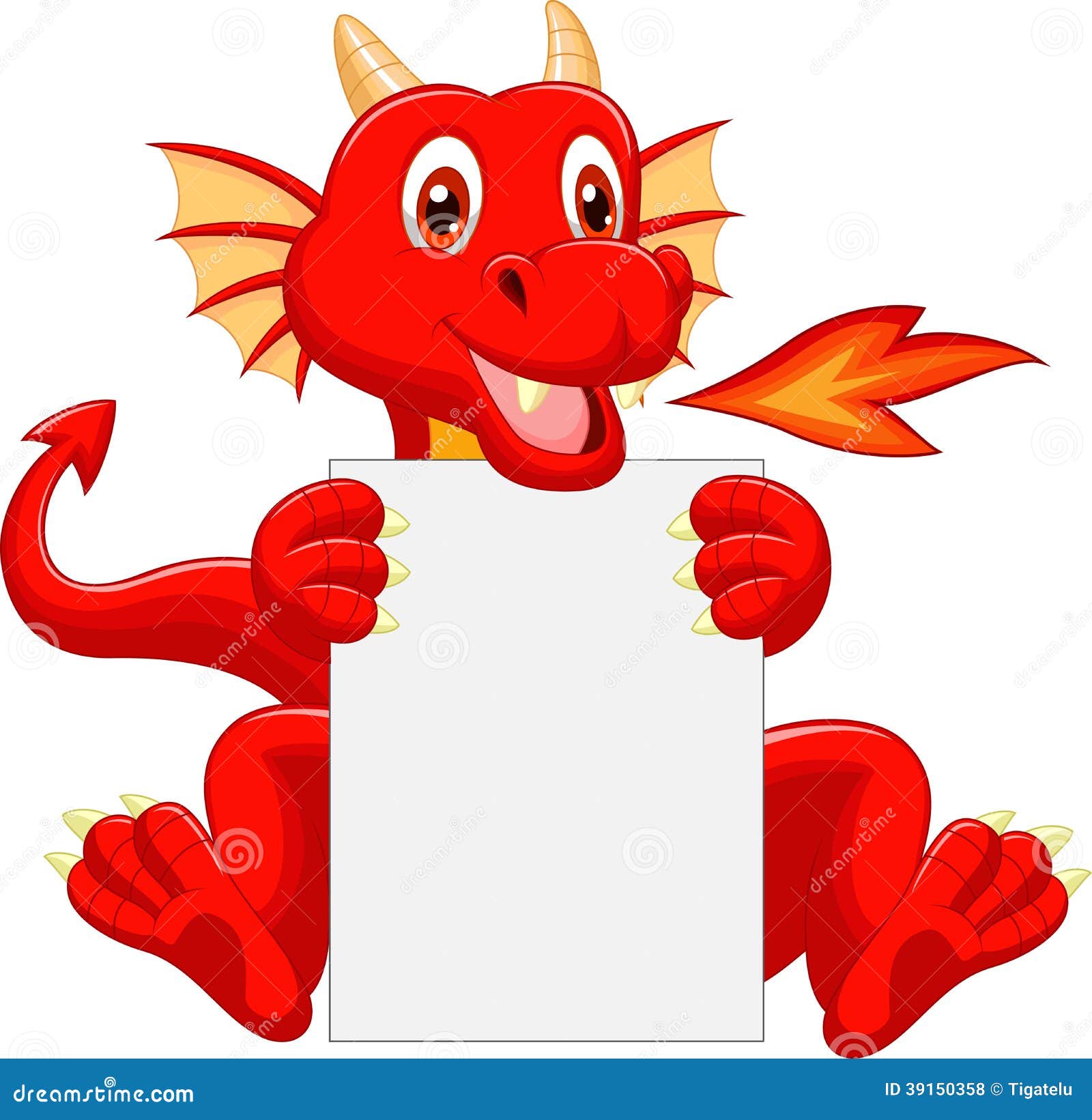 Cute Dragon Cartoon Holding Blank Sign Stock Vector - Illustration of  beast, blank: 39150358