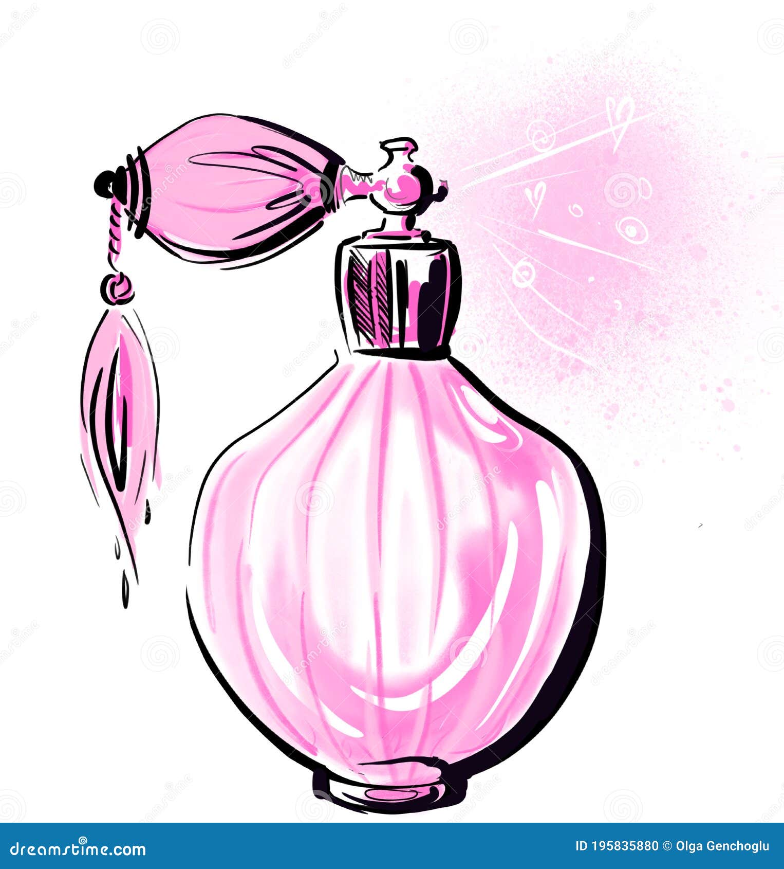 Cute Drawing Sketch of Perfume Fragrance with Spray in Pink Colors for ...