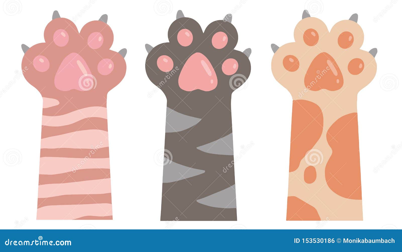 Cute Drawings of Cat Arms and Paws with Extended Claws in Different Fur