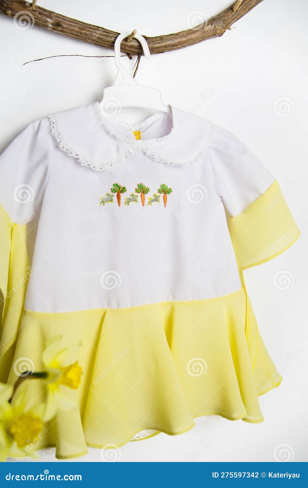 Cute Dress for a 1 Year Old Baby Girl White with Yellow Stock Photo ...