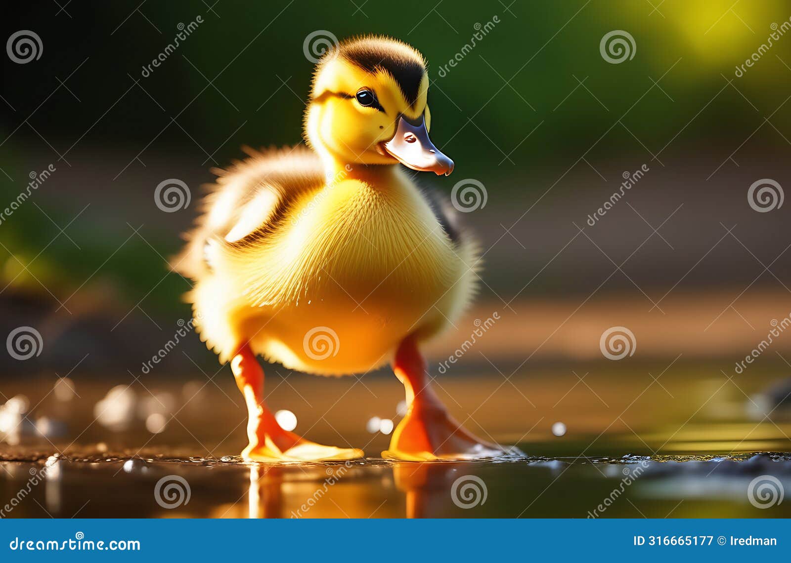 cute duckling walking through the puddles