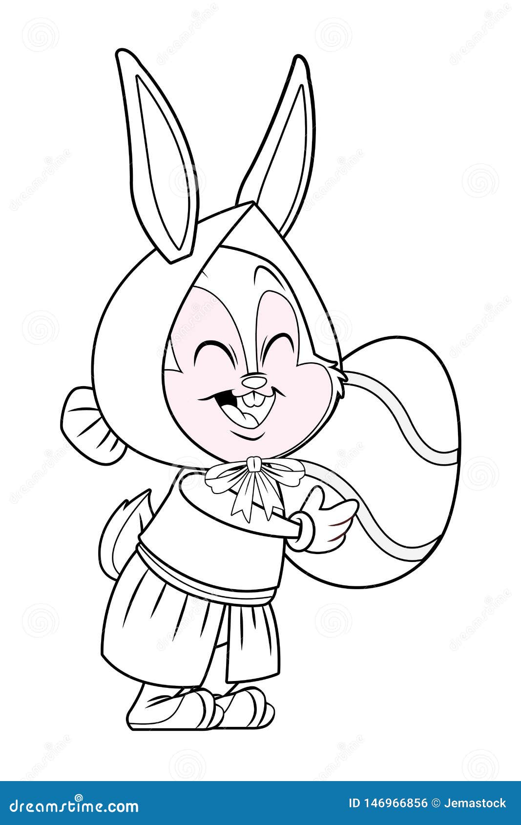 Cute Easter Bunny Celebration Holding Egg Black and White Stock Vector ...