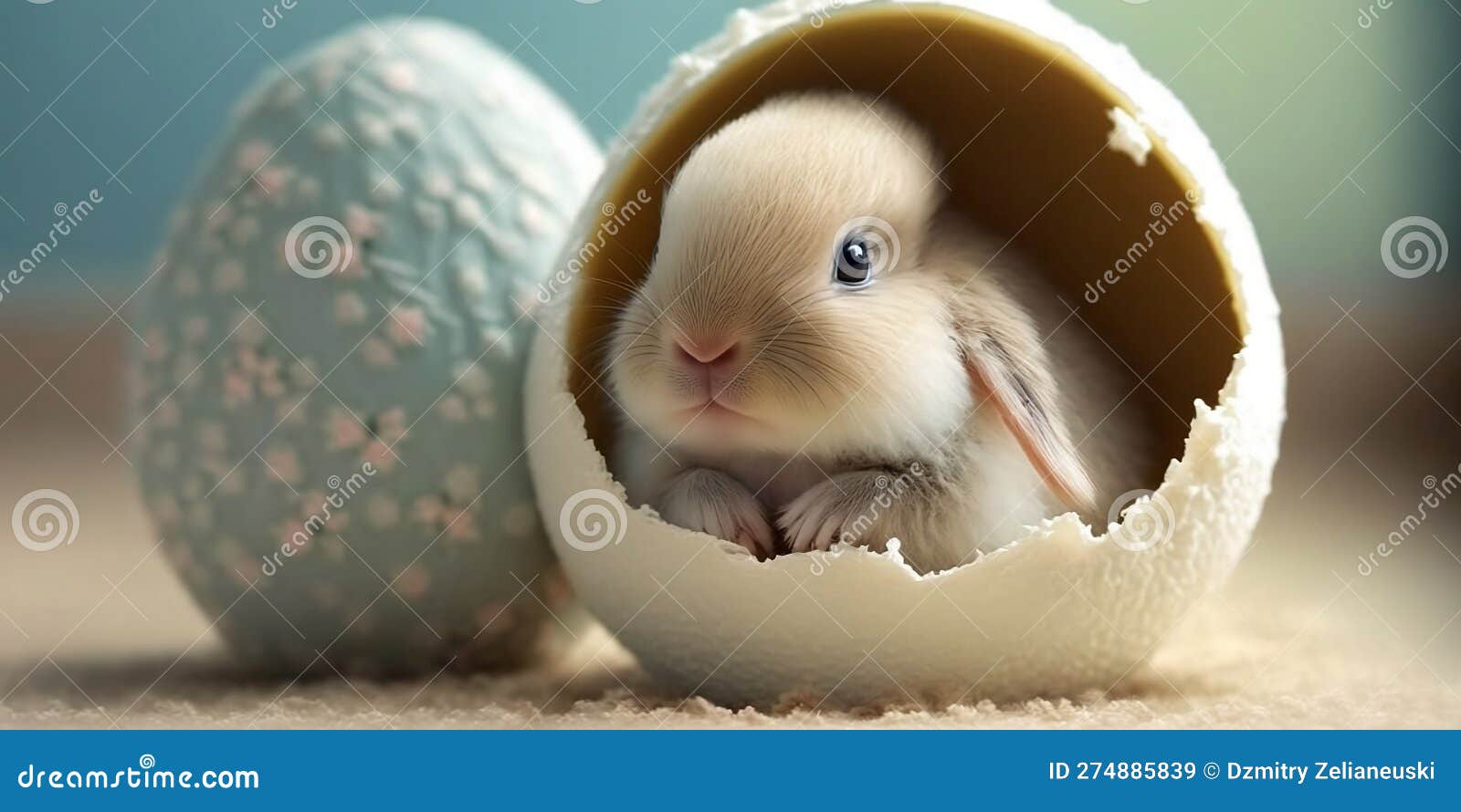 A Cute Easter Bunny is Hiding in an Easter Egg. Generative AI. Stock