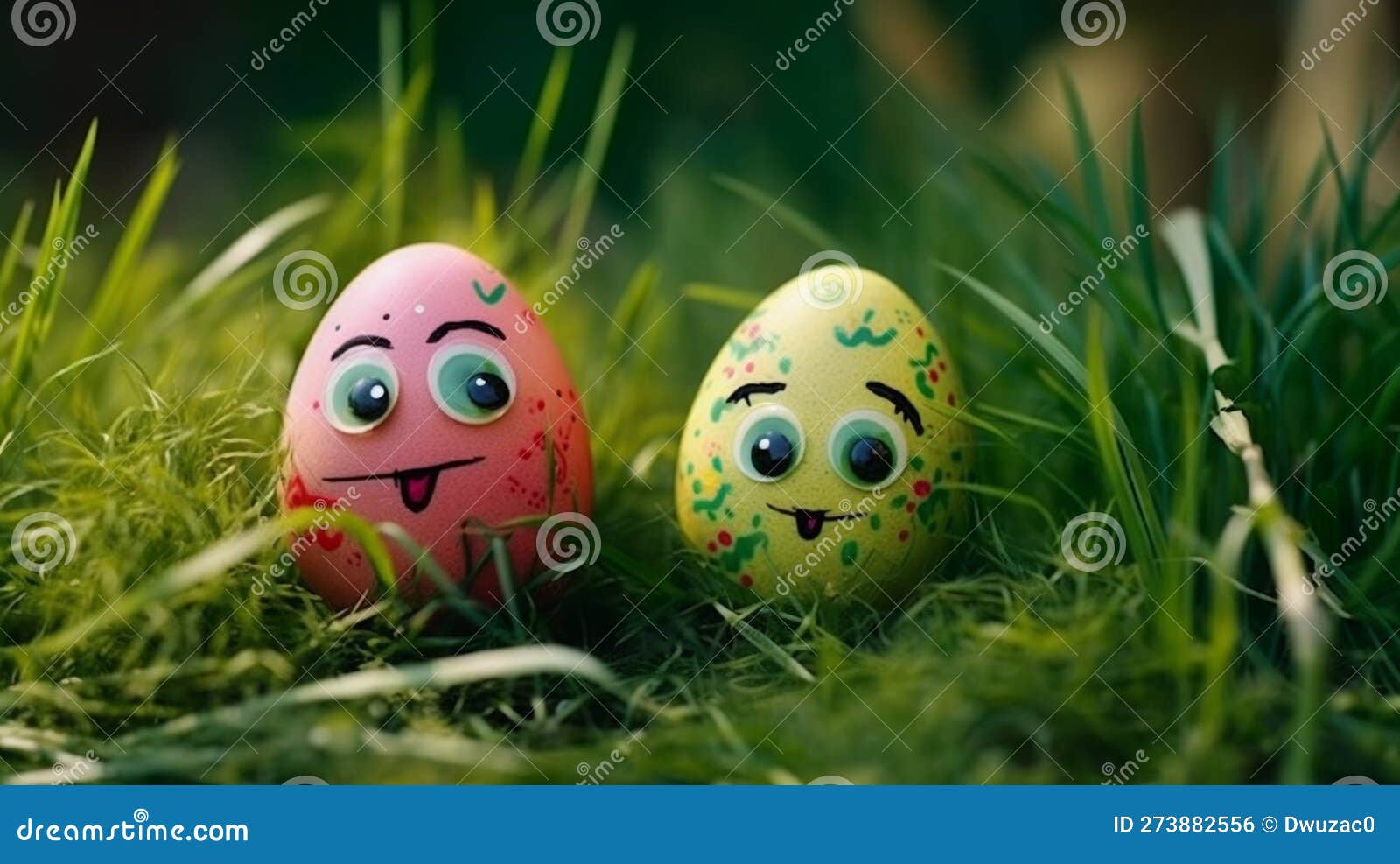 Cute Easter Eggs, Colored, Funny Faces, Eyes, Generative AI Stock