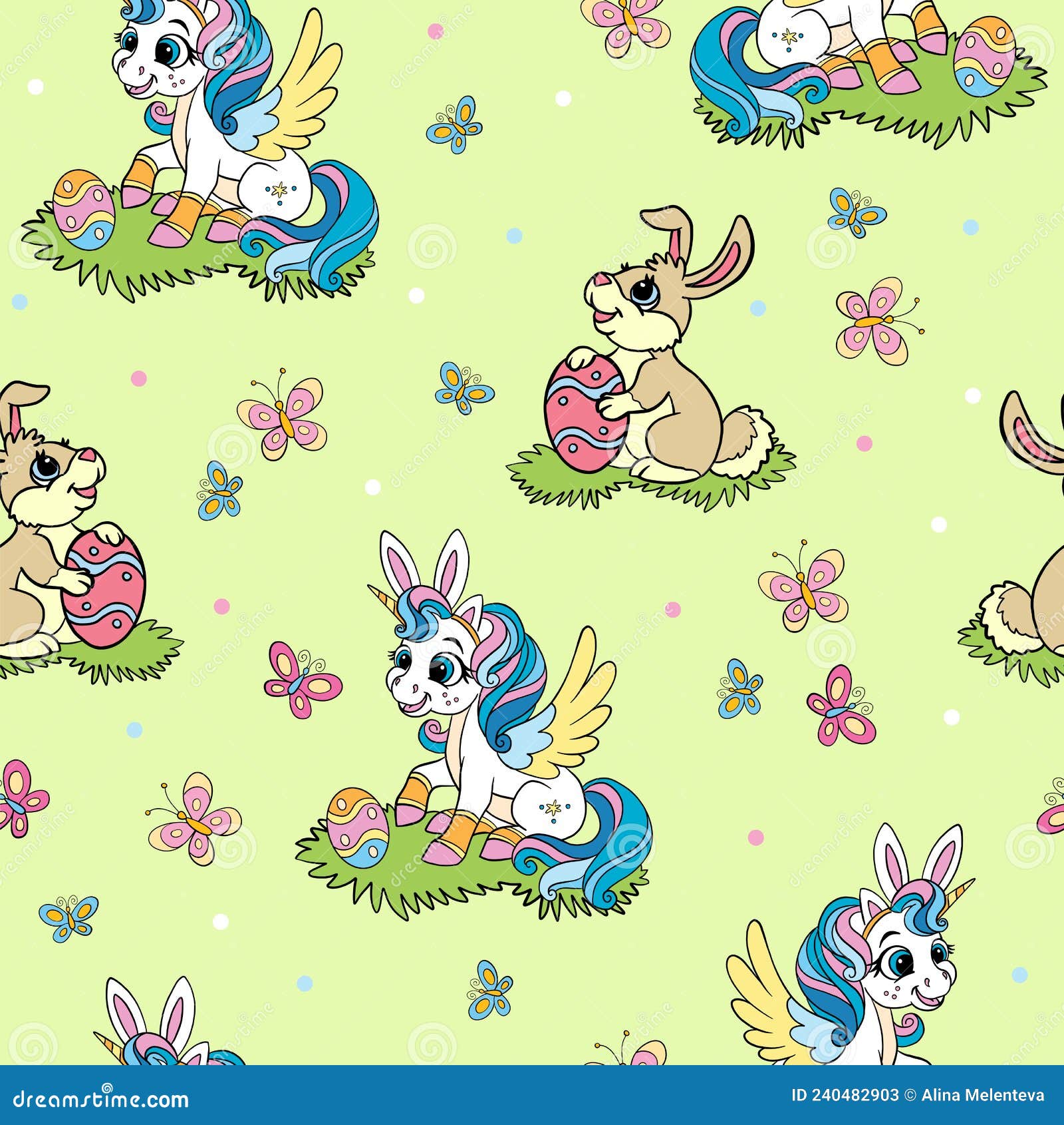 Cute Easter Unicorn and Rabbit Vector Seamless Pattern Stock Vector