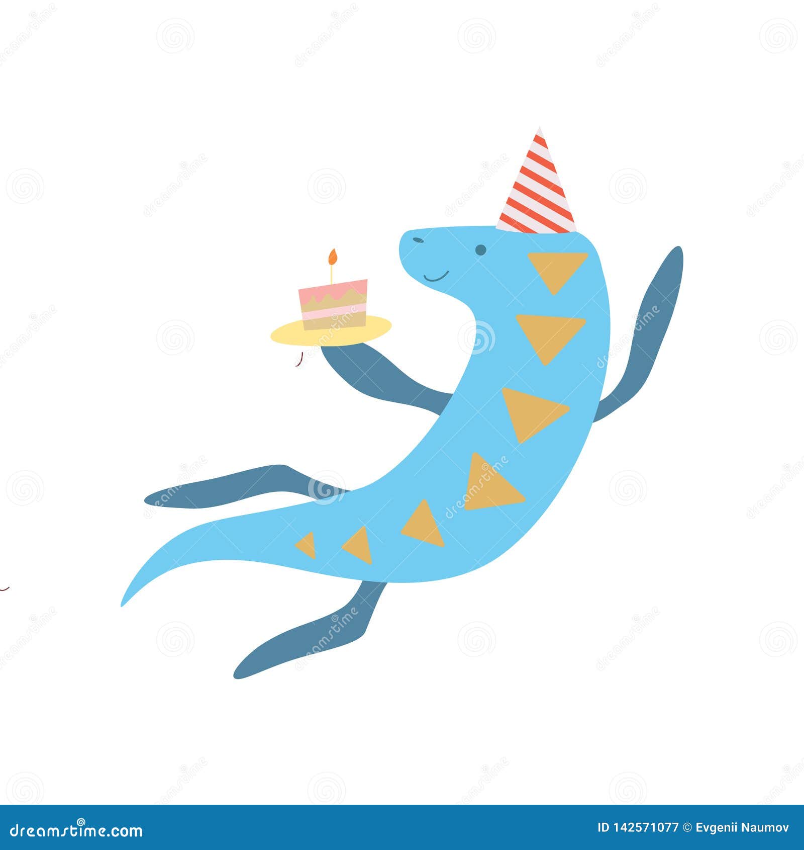 Download Cute Elasmosaurus Dinosaur In Party Hat, Funny Colorful ...