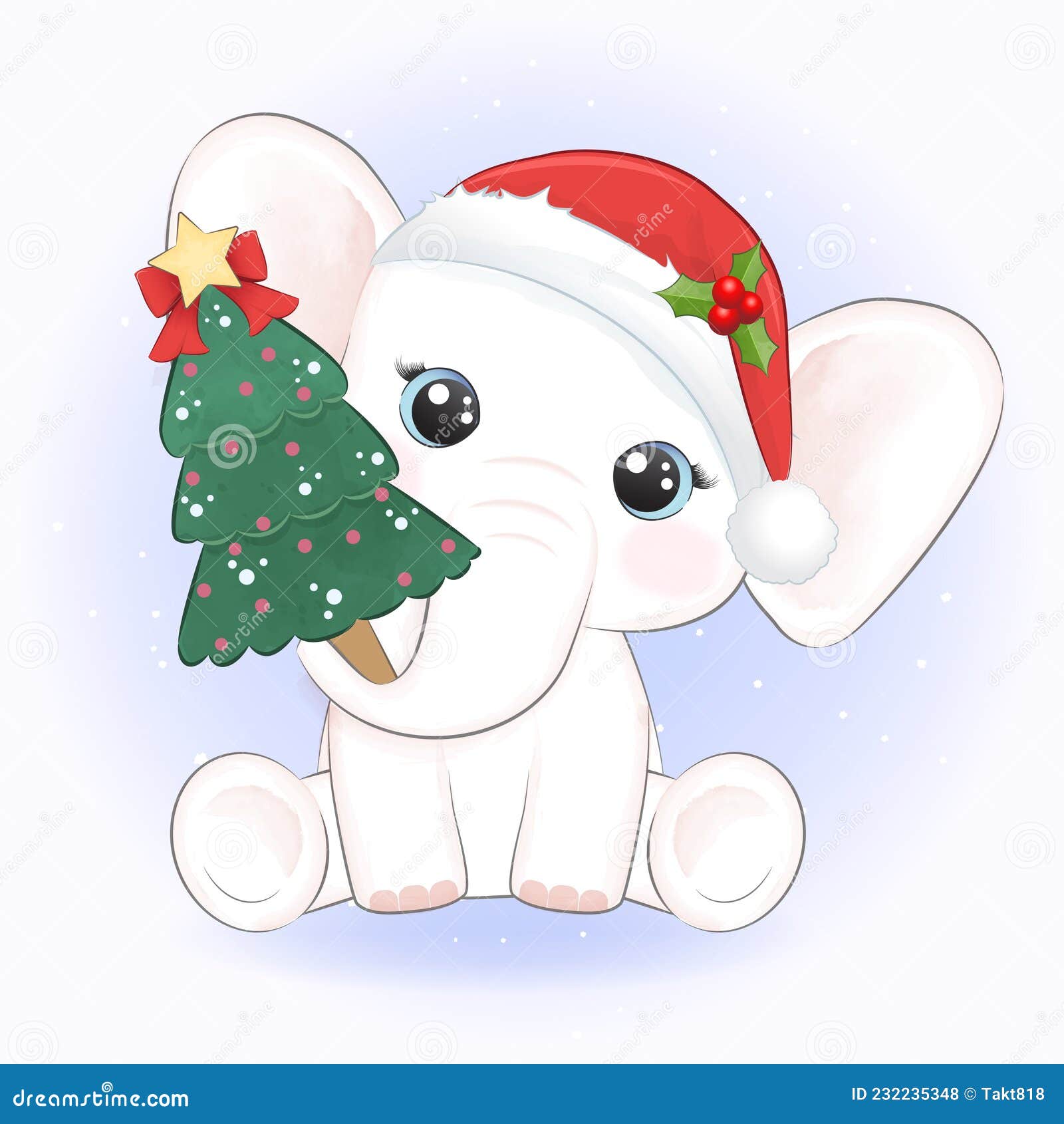 Cute Elephant and Christmas Tree. Christmas Season Stock Vector