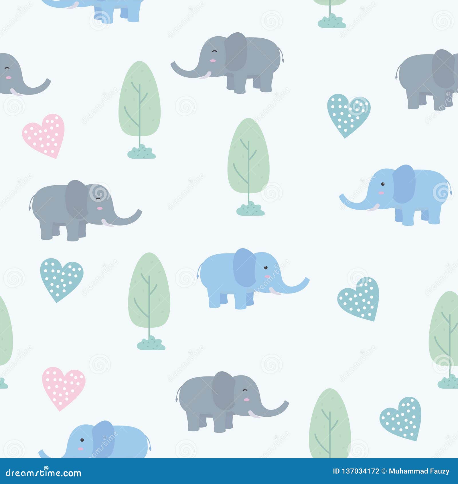 Cute Elephant Seamless Pattern with Blue Color Stock Vector ...