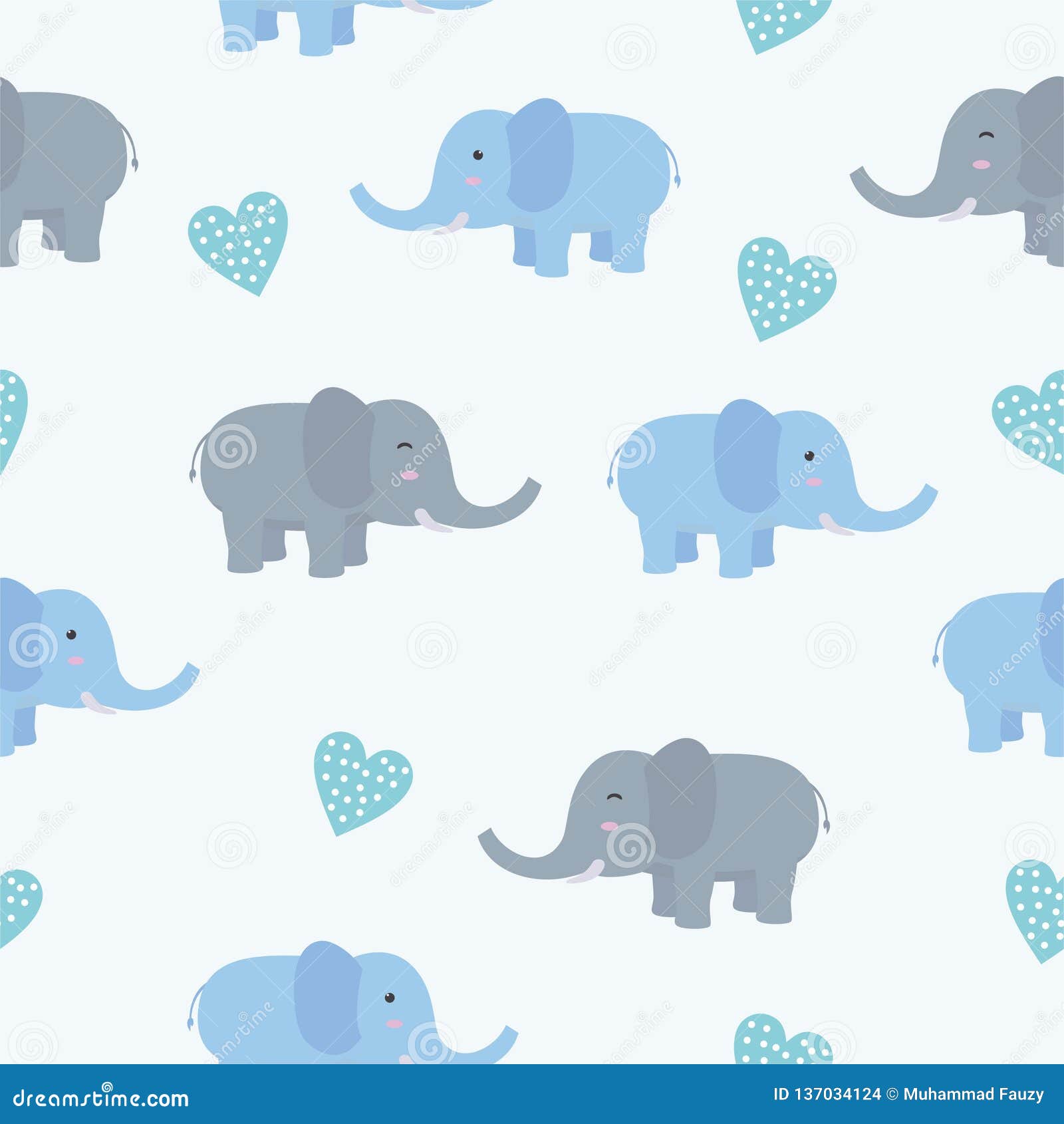 Cute Elephant Seamless Pattern with Blue Color Stock Vector ...