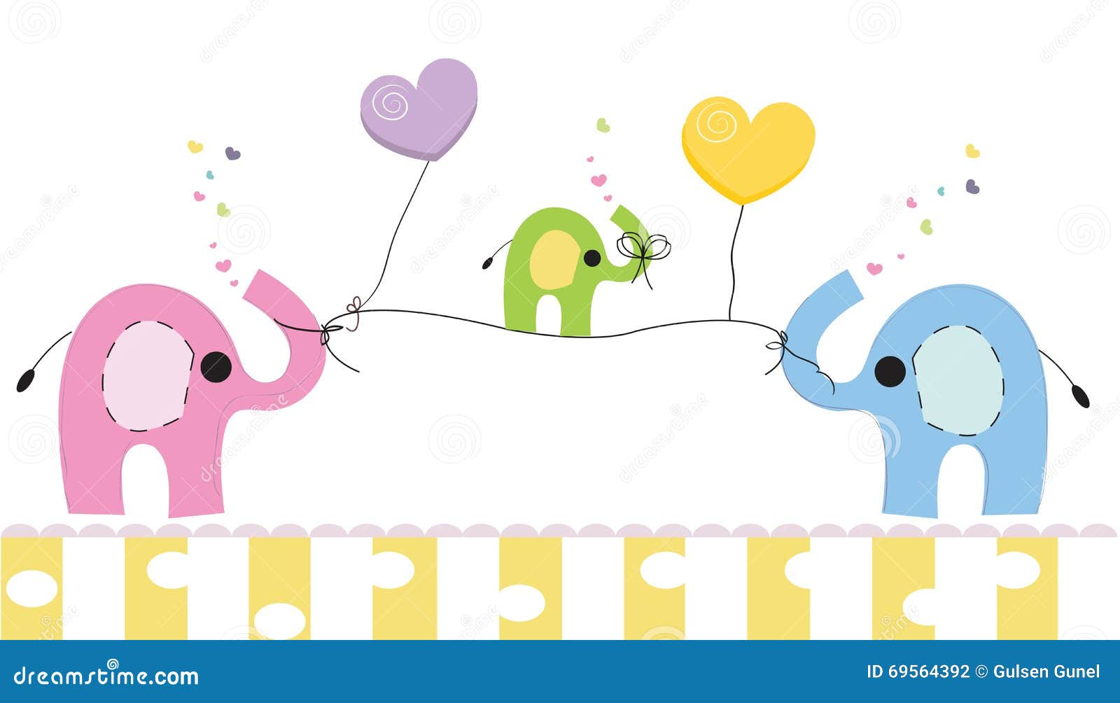 Cute Elephants With Gift Box Vector Background. Happy Birthday Greeting Card Stock Vector