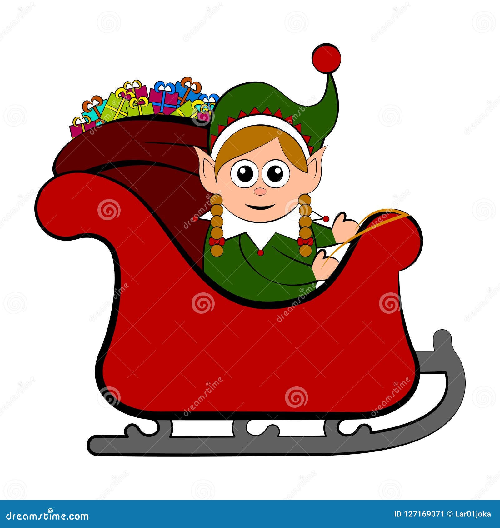 Cute Elf on a Christmas Sledge Stock Vector - Illustration of character ...