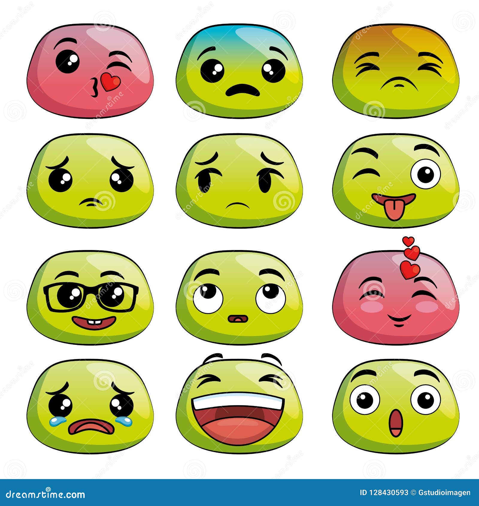 Cute emoji cartoon icons stock vector. Illustration of background ...