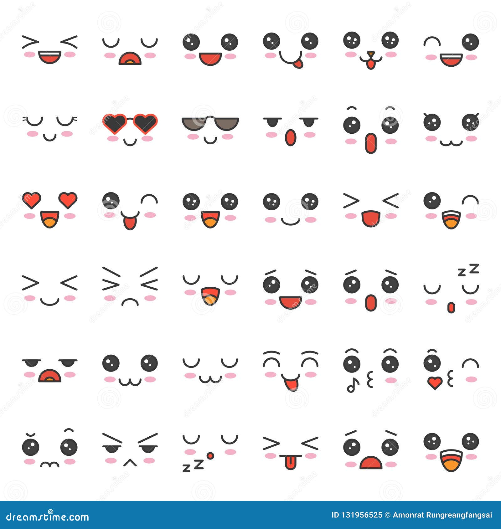 Cute Emotion Face in Various Expession, Editable Stroke Icon Set Stock ...