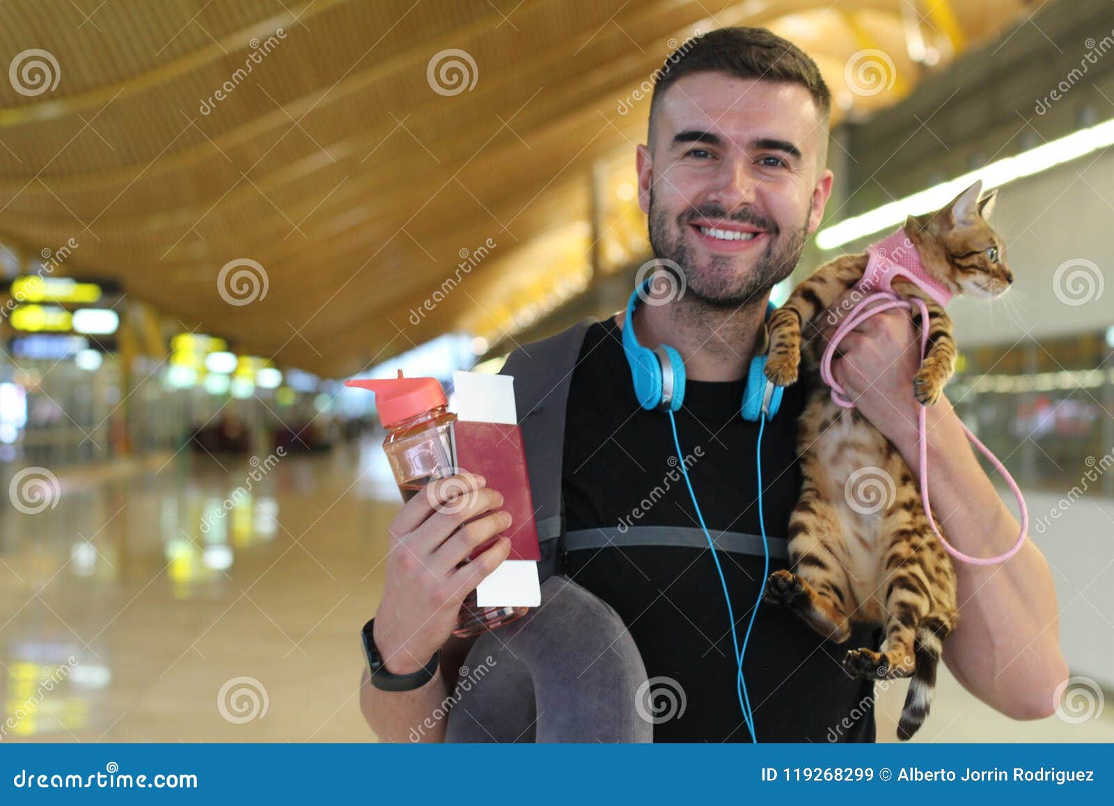 Cute Ethnic Guy Travelling with His Best Friend Stock Image - Image of ...