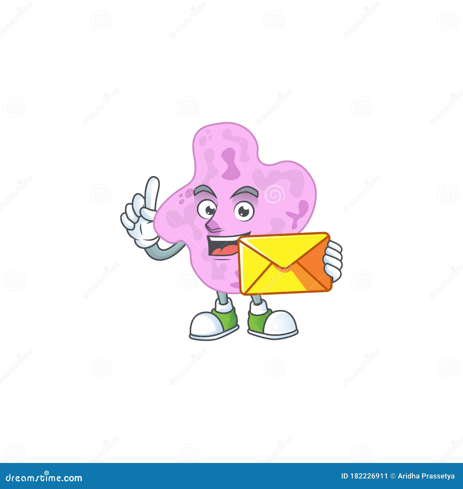 cute face tetracoccus mascot  bring brown envelope
