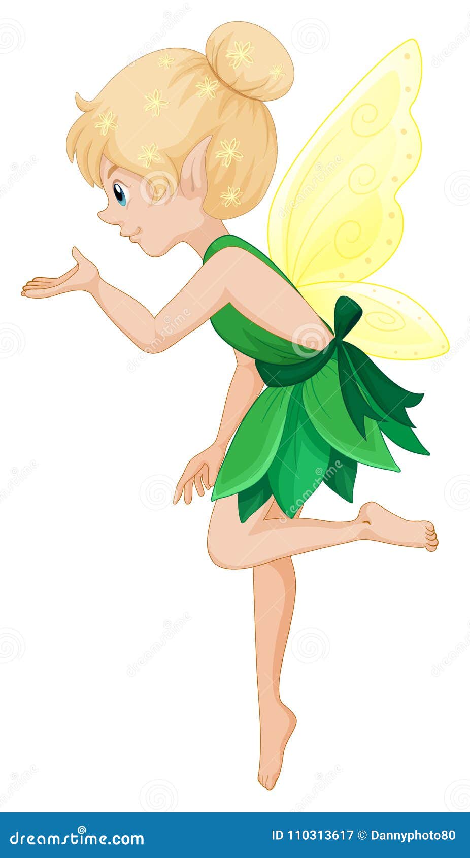 Cute Fairy in Green Dress with Yellow Wings Stock Vector ...