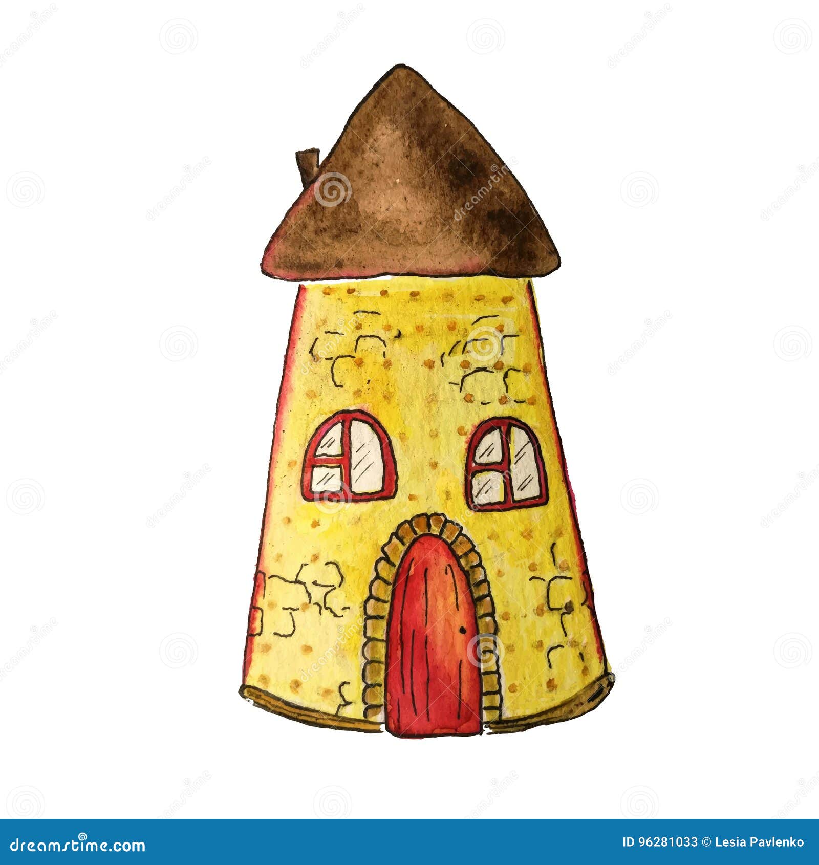 Cute Fairy House Watercolor Illustration. Hand Painted Illustration Can Cute Fairy House Watercolor Illustration. Hand Painted Illustration Can