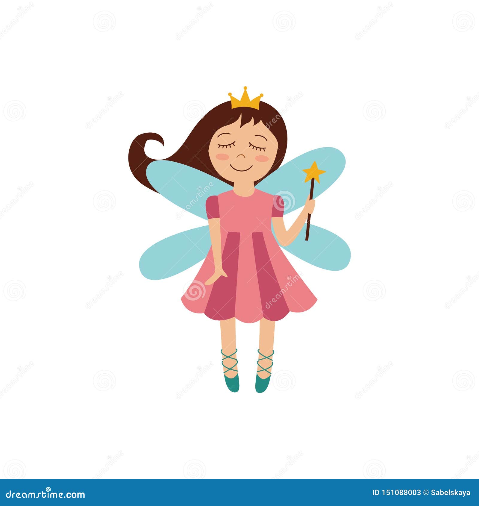 Cute Fairy Princess with Magic Wand and Gold Crown Flying and Smiling Stock  Vector - Illustration of imagination, flying: 151088003