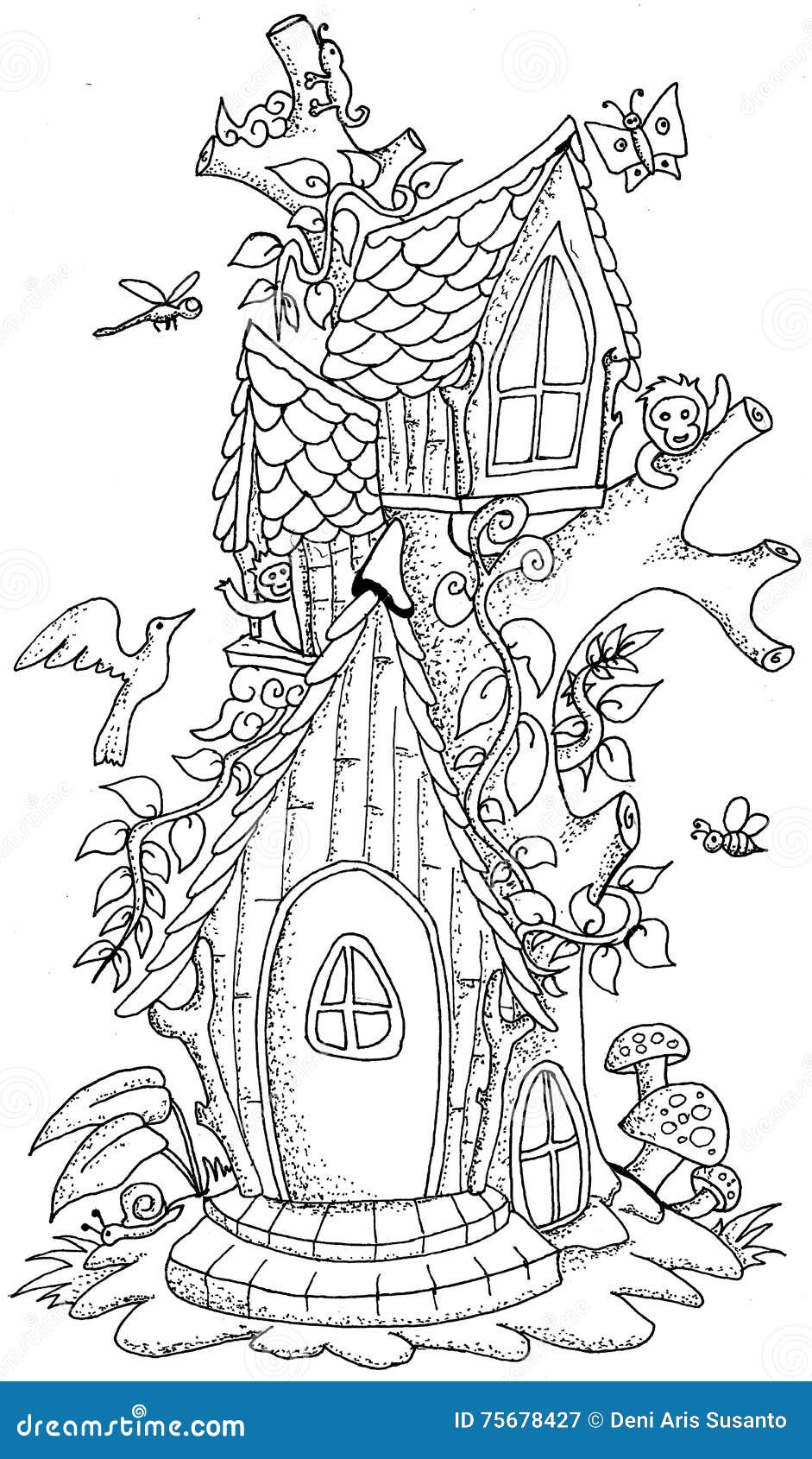 Cute Fairy Tale Doodle Mushrooms House For Coloring Book For Adult Cute Fairy Tale Doodle Mushrooms House For Coloring Book For Adult