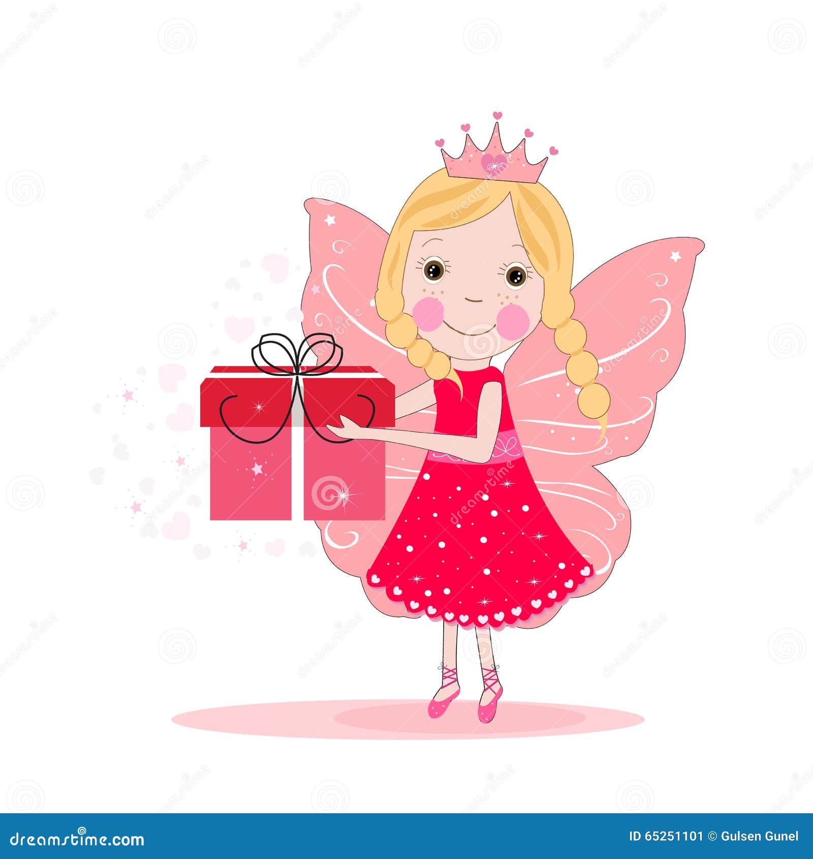 Cute Fairy Tale Holding Gift Box Vector Background Stock Illustration