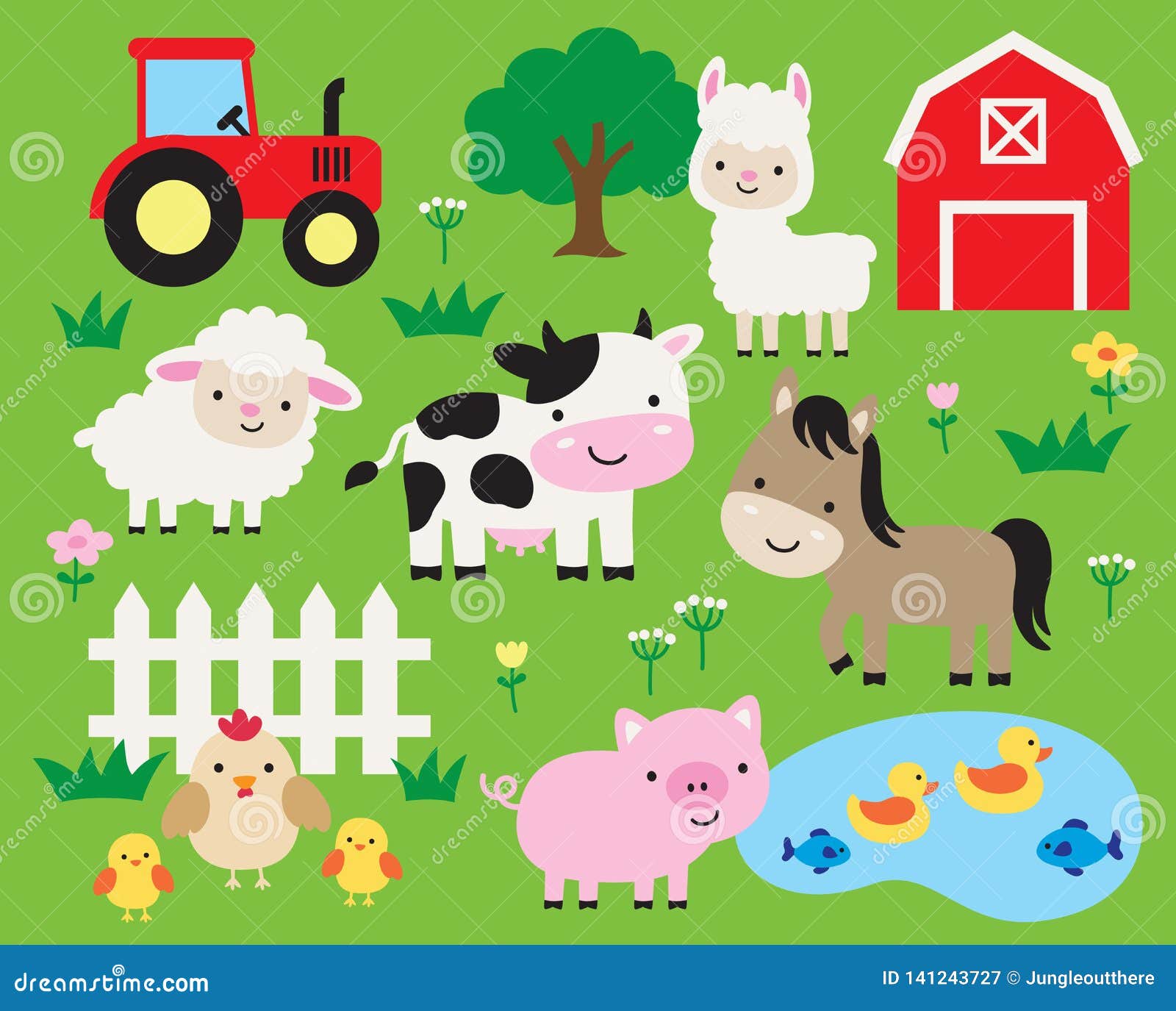 Cute Farm Animal Cartoon Vector Illustration Stock Vector - Illustration of  collection, cute: 141243727