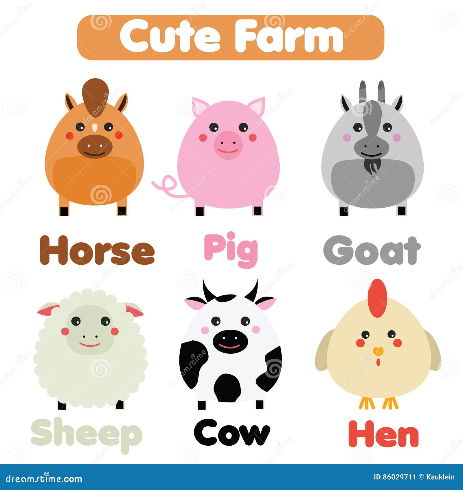 Cute Farm Animals Wildlife Set. Children Style, Isolated Design Elements,  Vector Illustration. Goat, Horse, Pig Stock Vector - Illustration of  lovely, positive: 86029711
