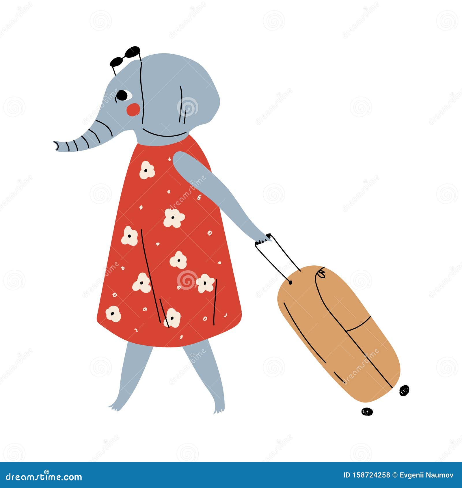 Cute Female Elephant in Red Dress Walking with Suitcase, Funny Humanized Animal Cartoon Character with Luggage Going on Stock Vector - Illustration of mammal, jungle: 158724258 Cute Female Elephant in Red Dress Walking with Suitcase, Funny Humanized Animal Cartoon Character with Luggage Going on Stock Vector - Illustration of mammal, jungle: 158724258