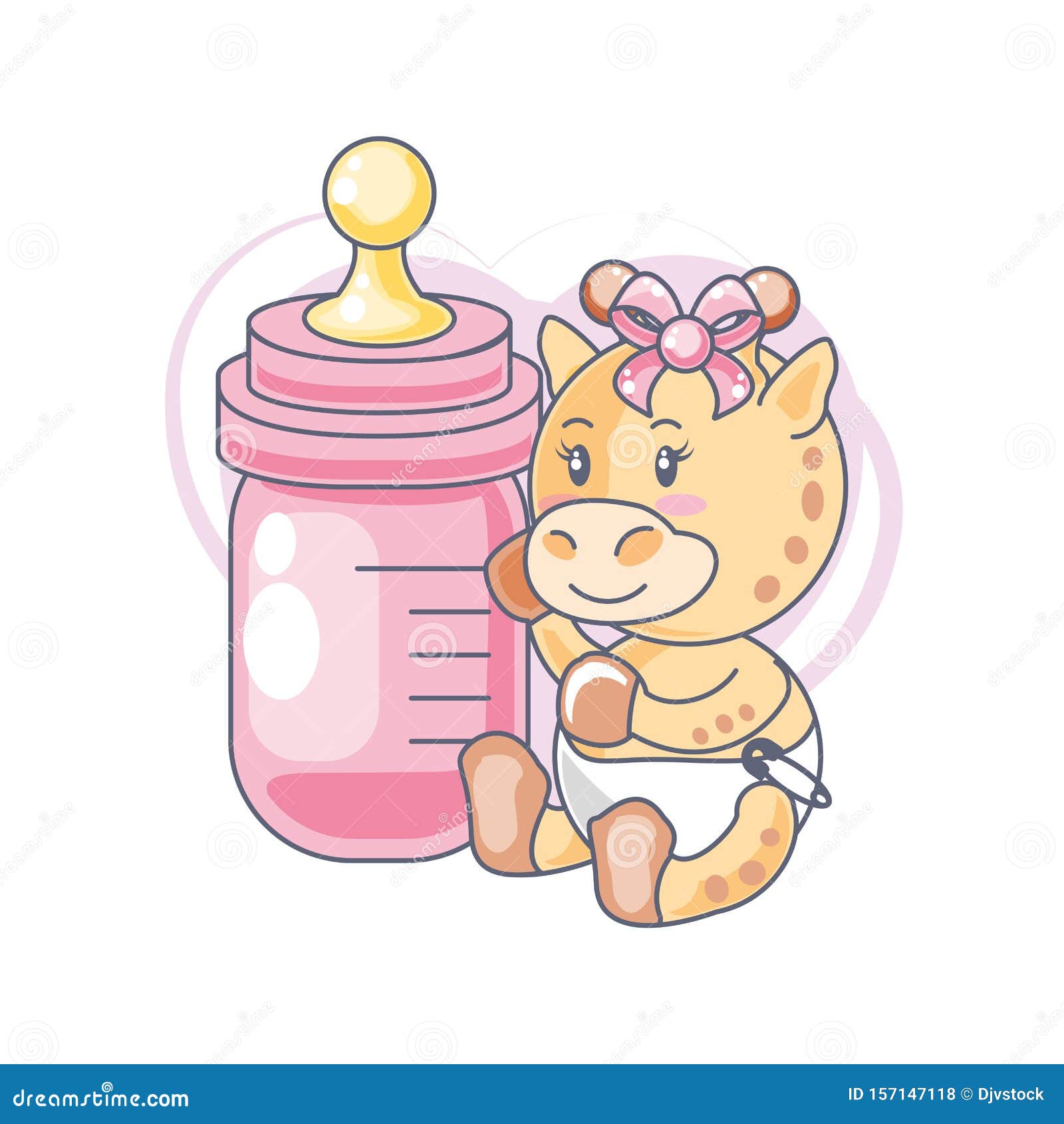 Cute Female Giraffe Baby and Bottle Milk Stock Illustration