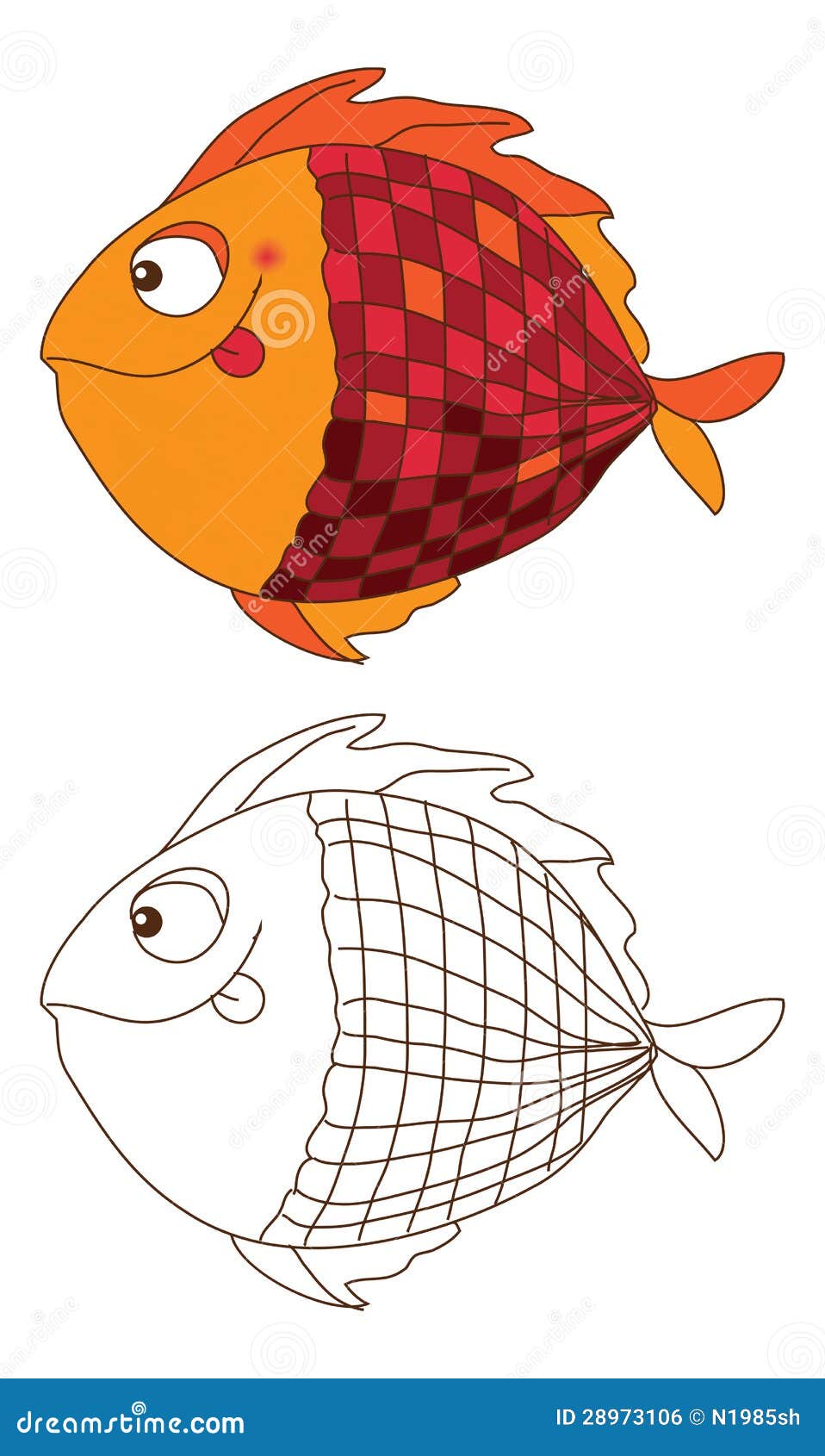 Cute Fish in Color and Outline Stock Vector - Illustration of ...