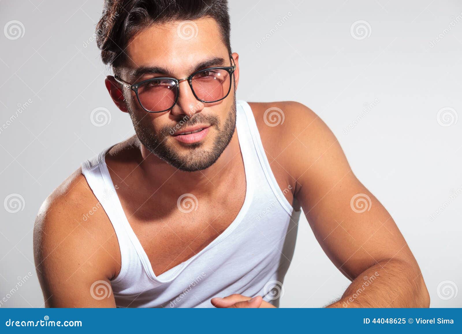 Cute fit man with glasses stock image. Image of handsome 44048625