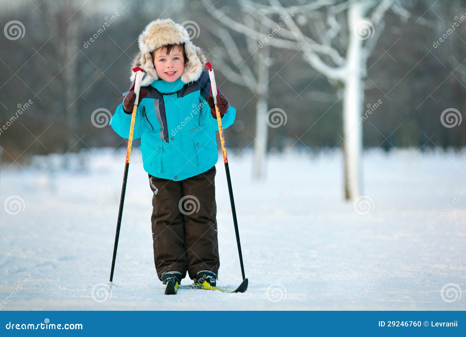 Cute Five Years Old Boy Skiing on Cross Stock Photo Image of happy