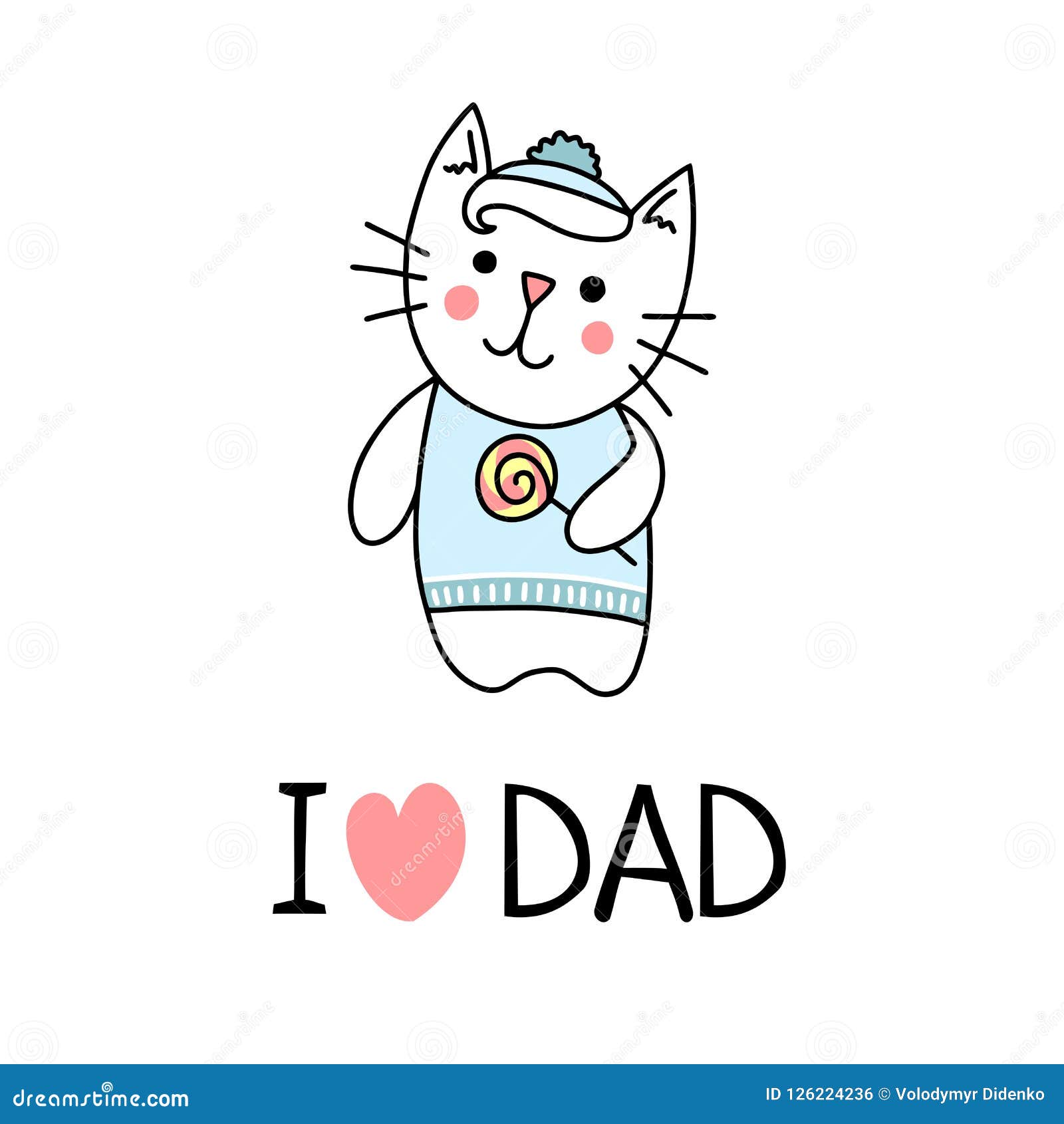 Download I Love Dad Poster With Cute Cat Kid. Cartoon Flat Vector Illustration Card Stock Vector ...