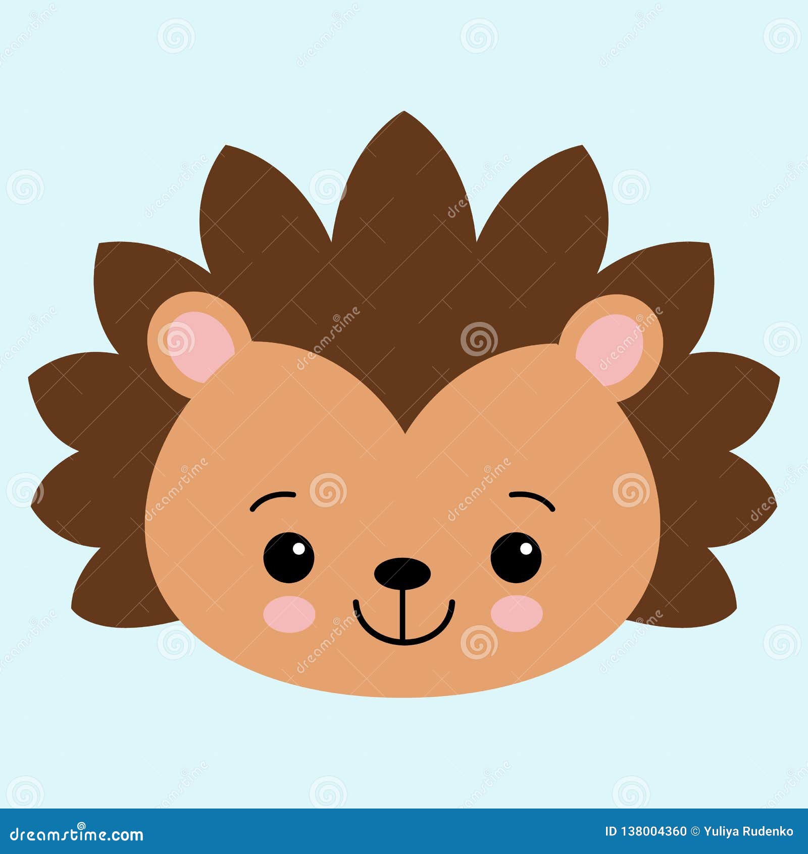 Cute flat hedgehog with blush. Childish illustration. Vector animal on blue background. kawaii