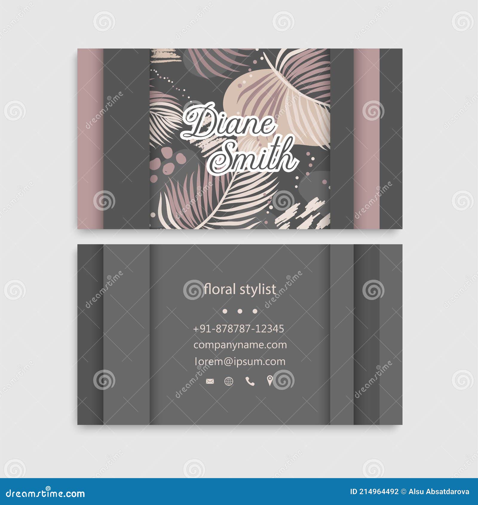 Cute Floral Pattern Business Card Name Card Design Template Set Stock