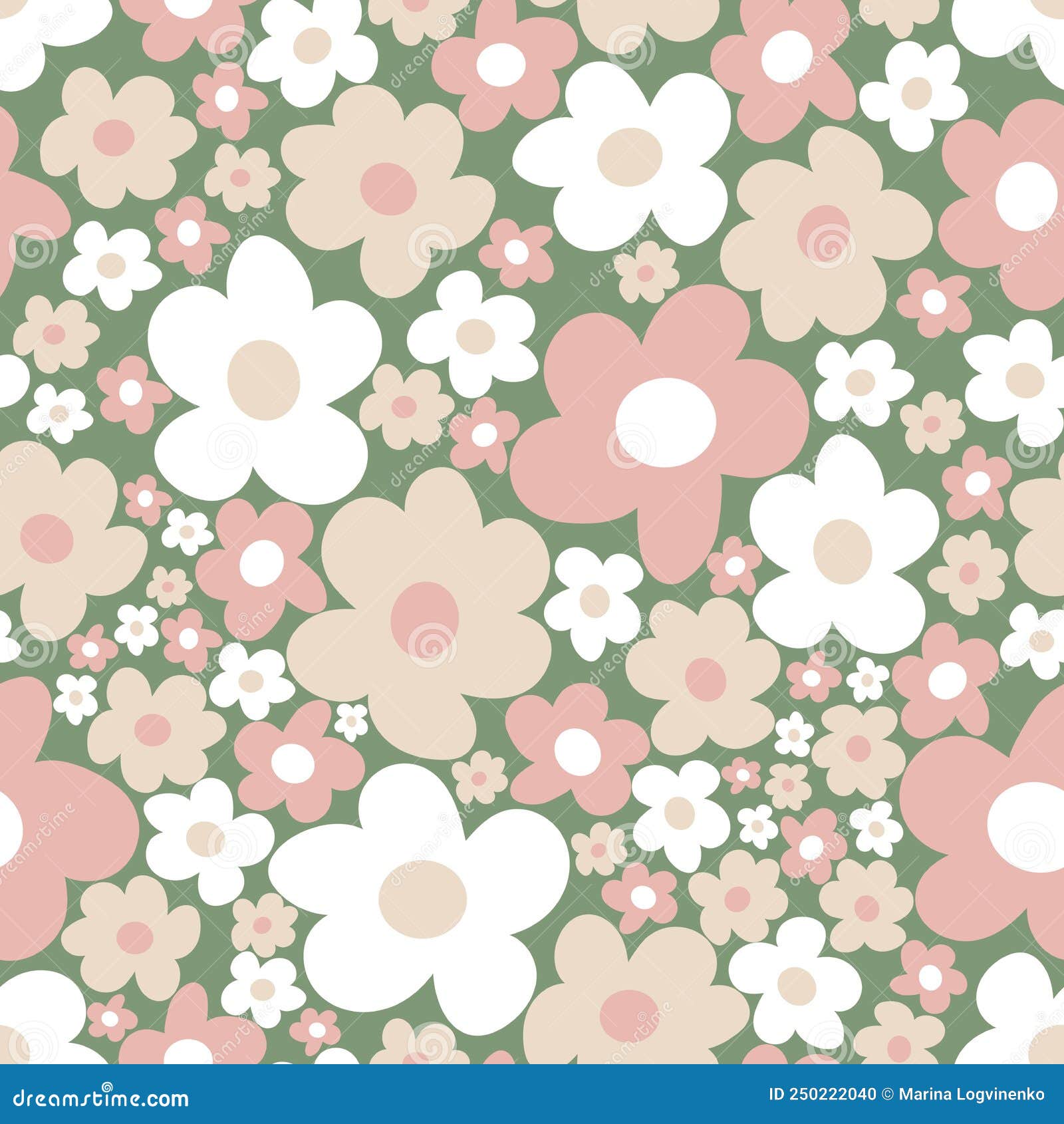 Cute floral pattern with wonderful white and pink flowers. Seamless vector texture on green. Elegant template for fashion prints, textiles, wallpaper and packaging