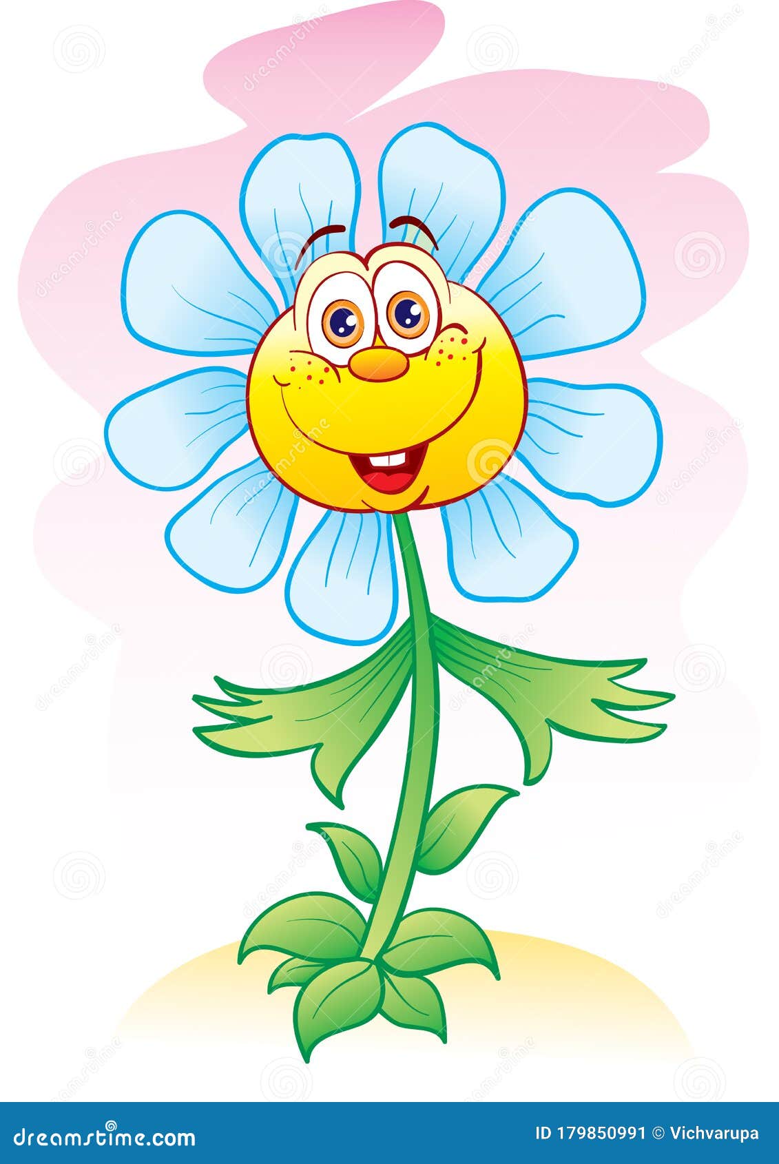 Cute Flower Character on a Blue Background, Vector Illustration Stock ...