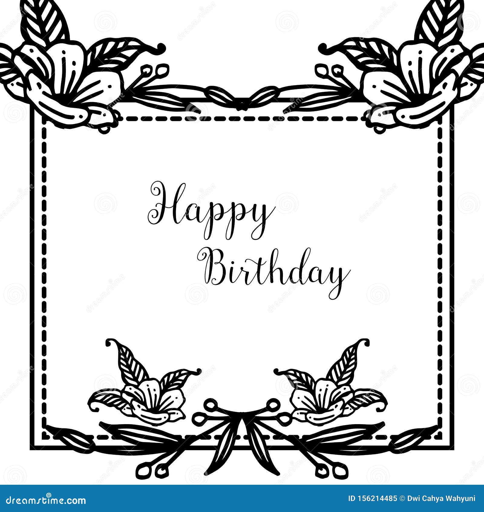 Cute Flower Frame with Text Happy Birthday, for Shape of Greeting Card ...