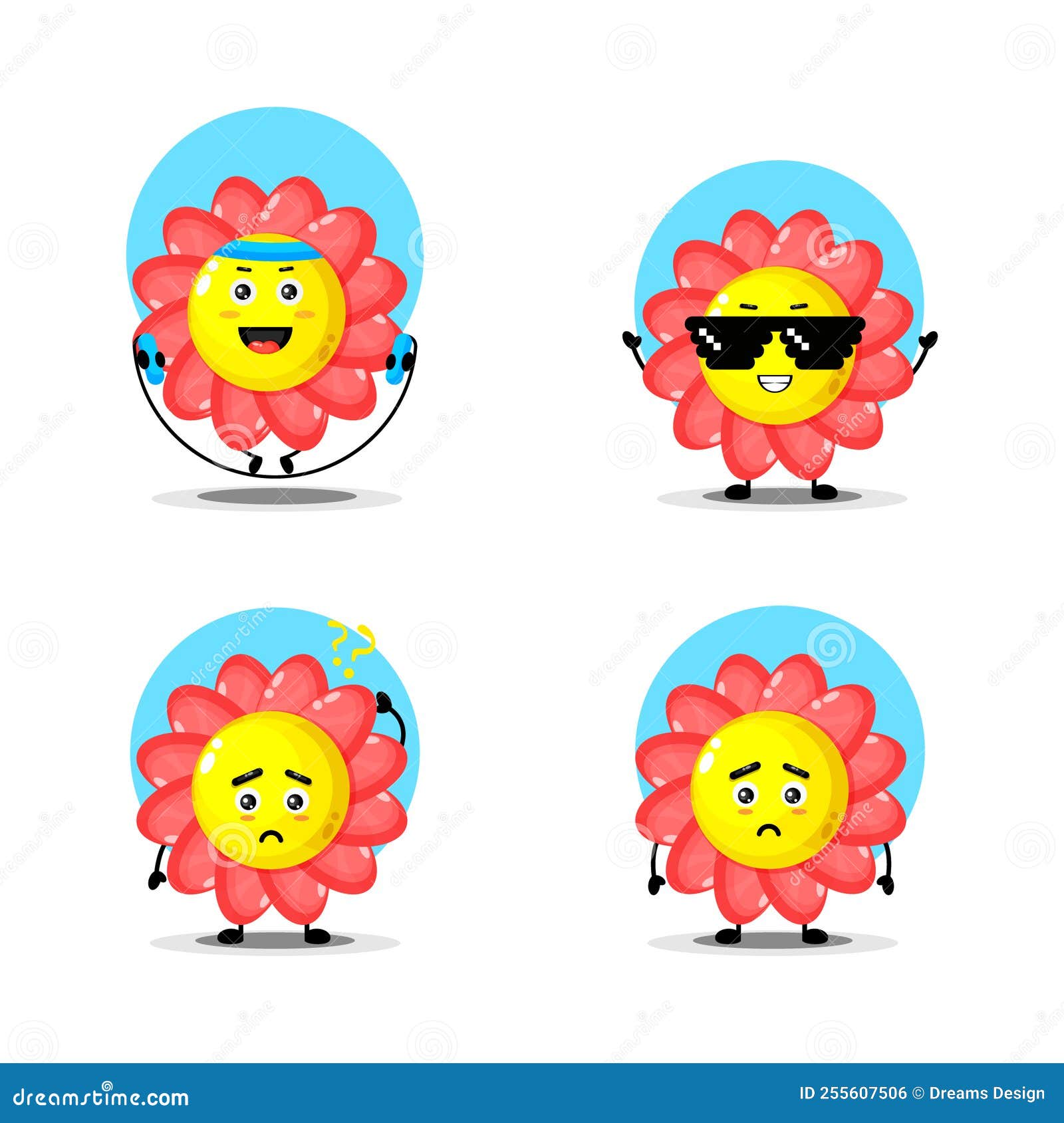 Cute Flowers Character Set Collection Stock Vector Illustration of cute, nature 255607506