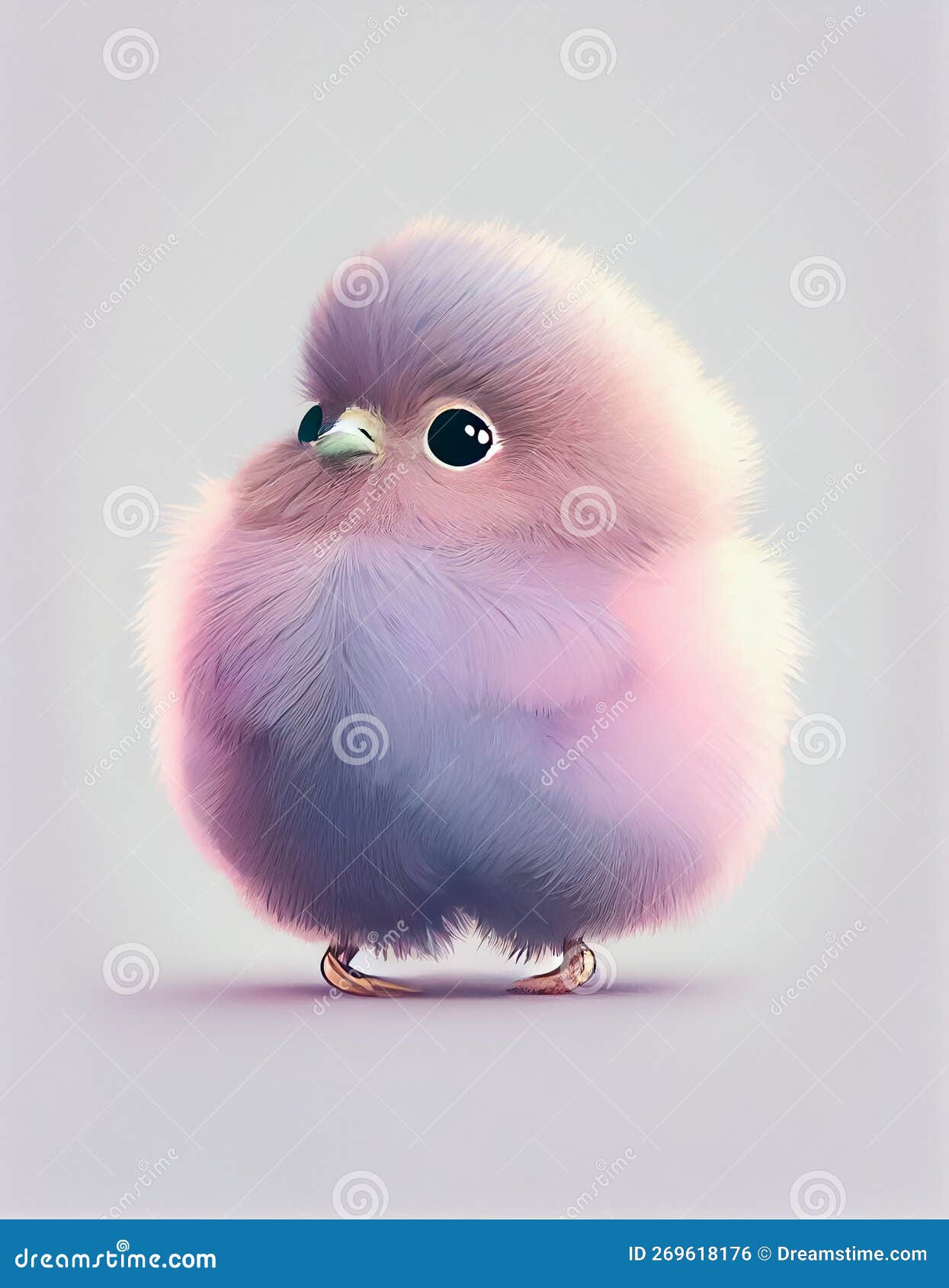 Cute Fluffy Baby Bird on Grey Background, AIgenerated Stock