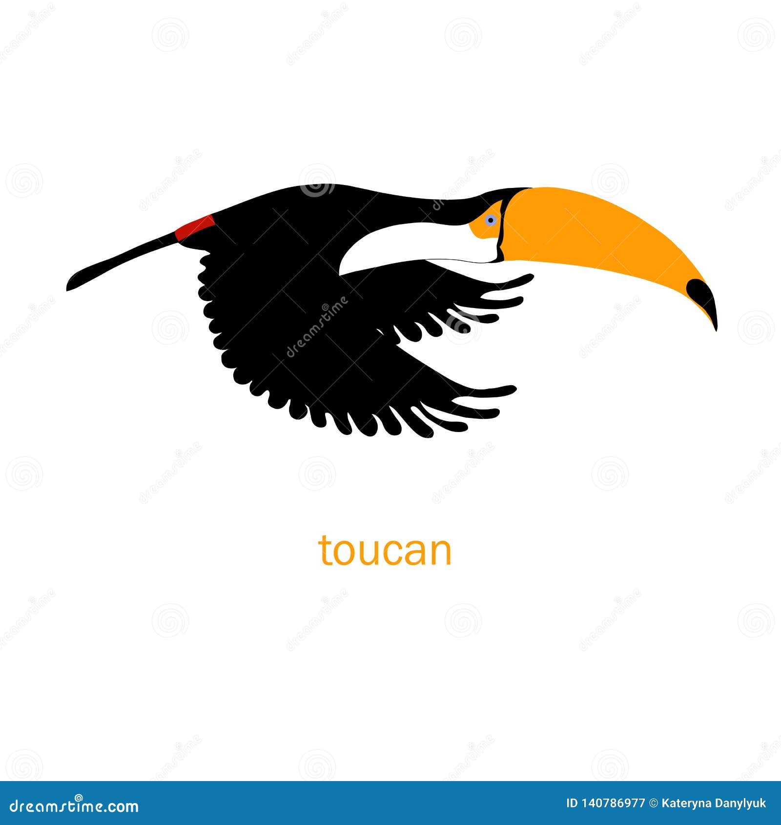 Cute Flying Toucan Bird Vector Color Characters Set. Sketch Robin in Black, Orange  Colour Stock Vector - Illustration of cartoon, animal: 140786977