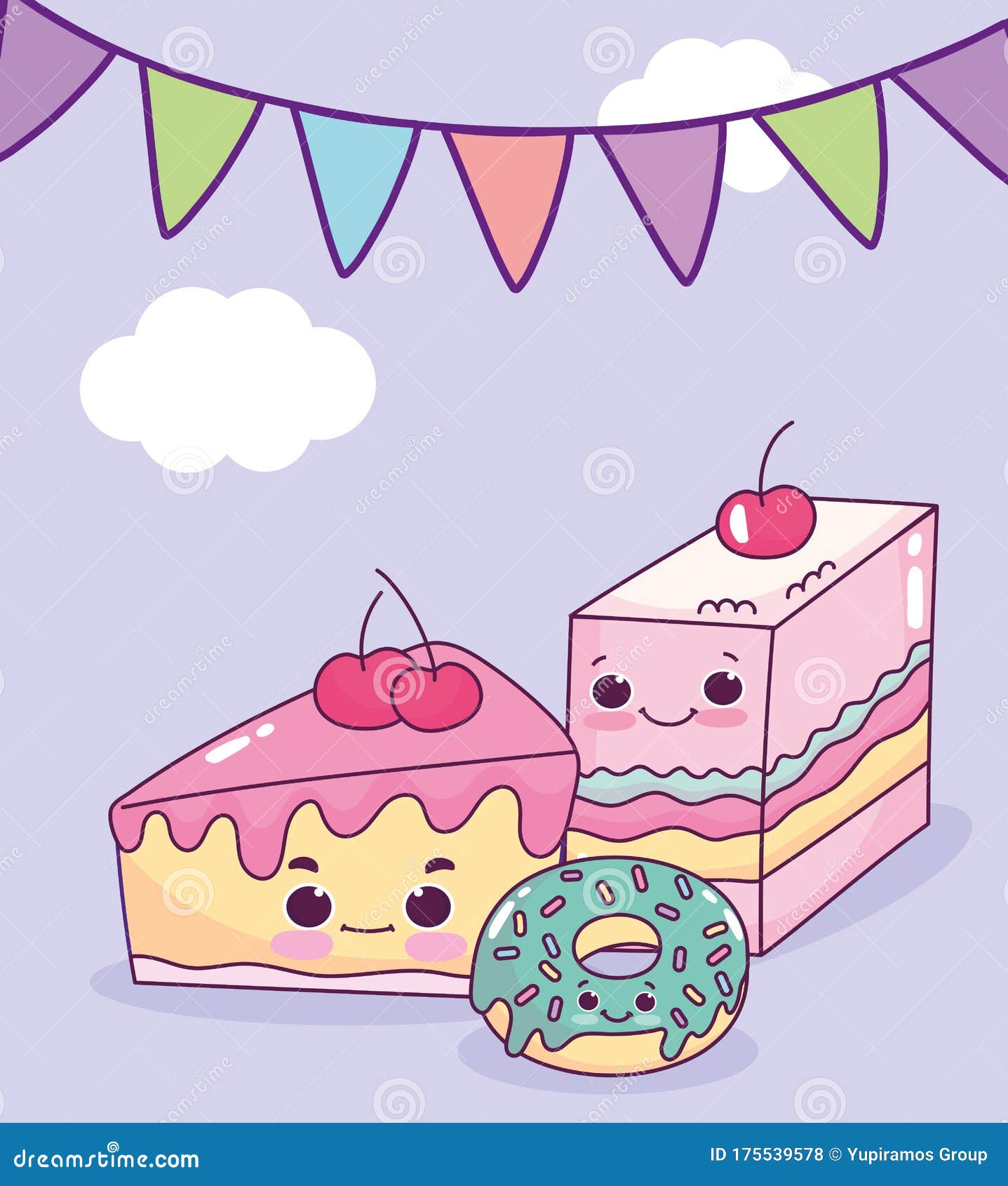 Cute Food Jelly Cake and Donut Sweet Dessert Pastry Cartoon Stock Vector -  Illustration of pastry, icon: 175539578