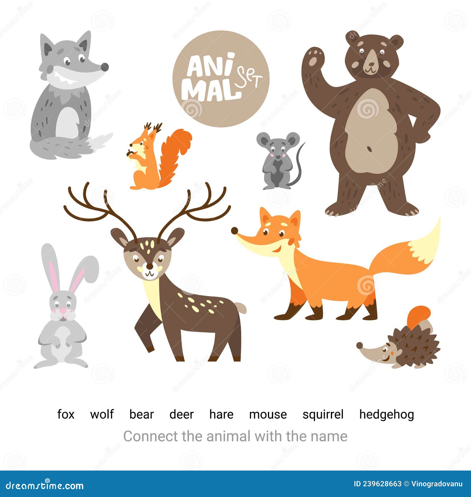 Cute Forest Animals. Children S Educational Game. Connect Animals with Names  Stock Vector - Illustration of design, funny: 239628663